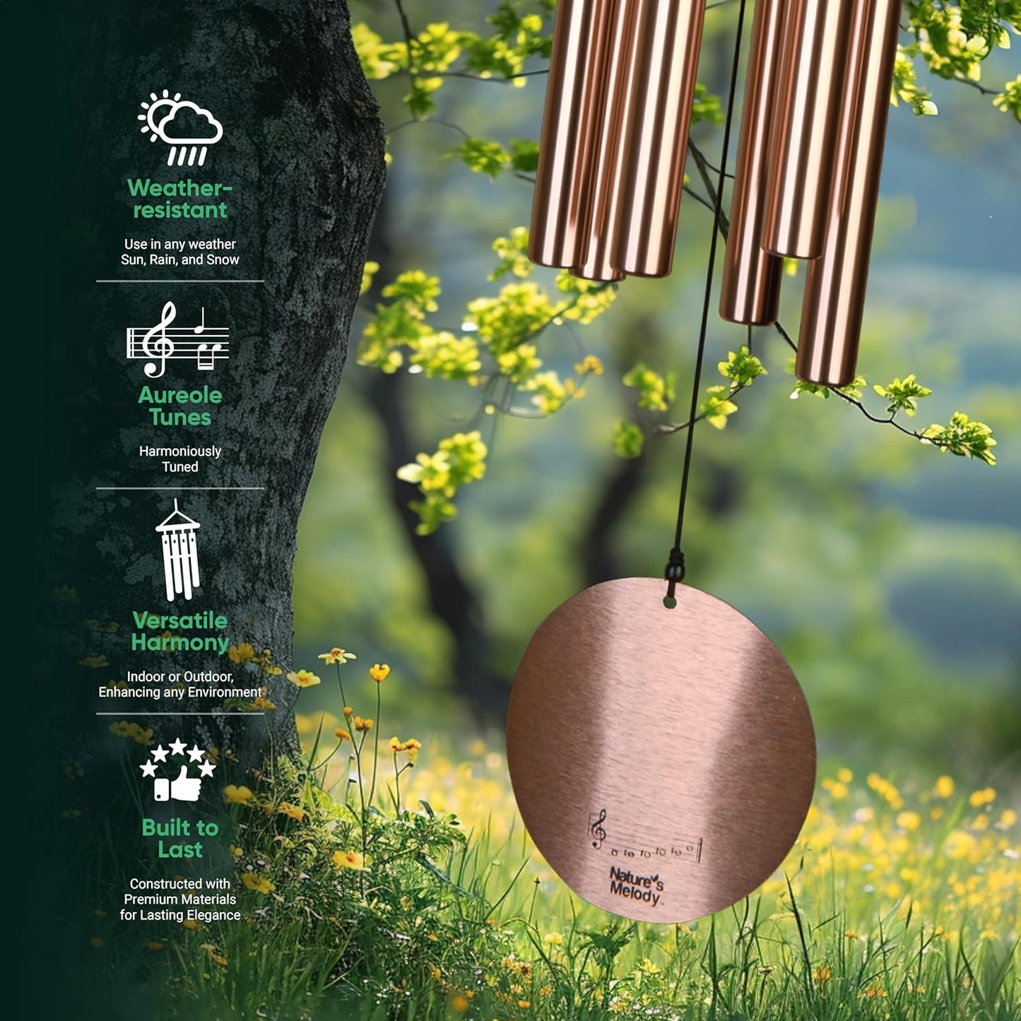 Aureole Tunes Outdoor-Windspiel mit 6 Röhren, 80 cm Rosegold