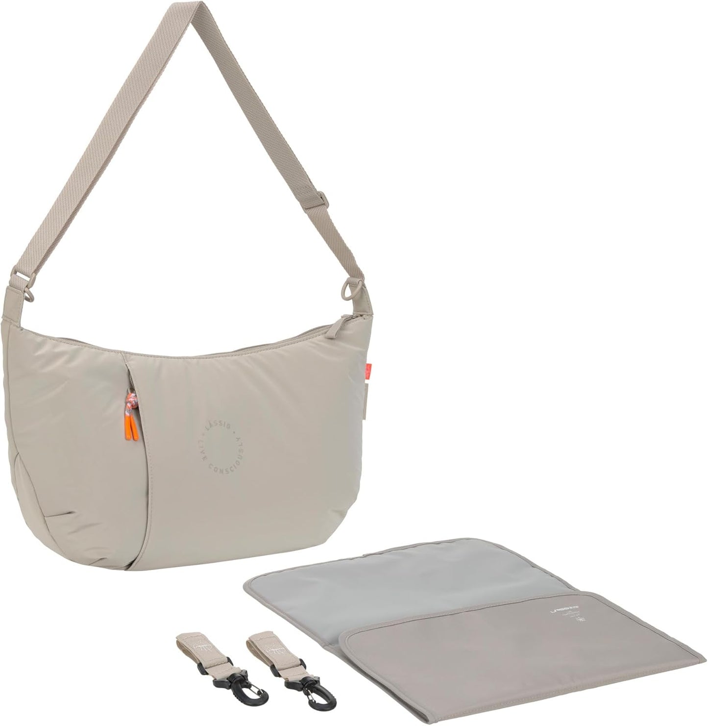 Crossbody Wickeltasche mit Wickelunterlage und Kinderwagenbefestigung, Beige