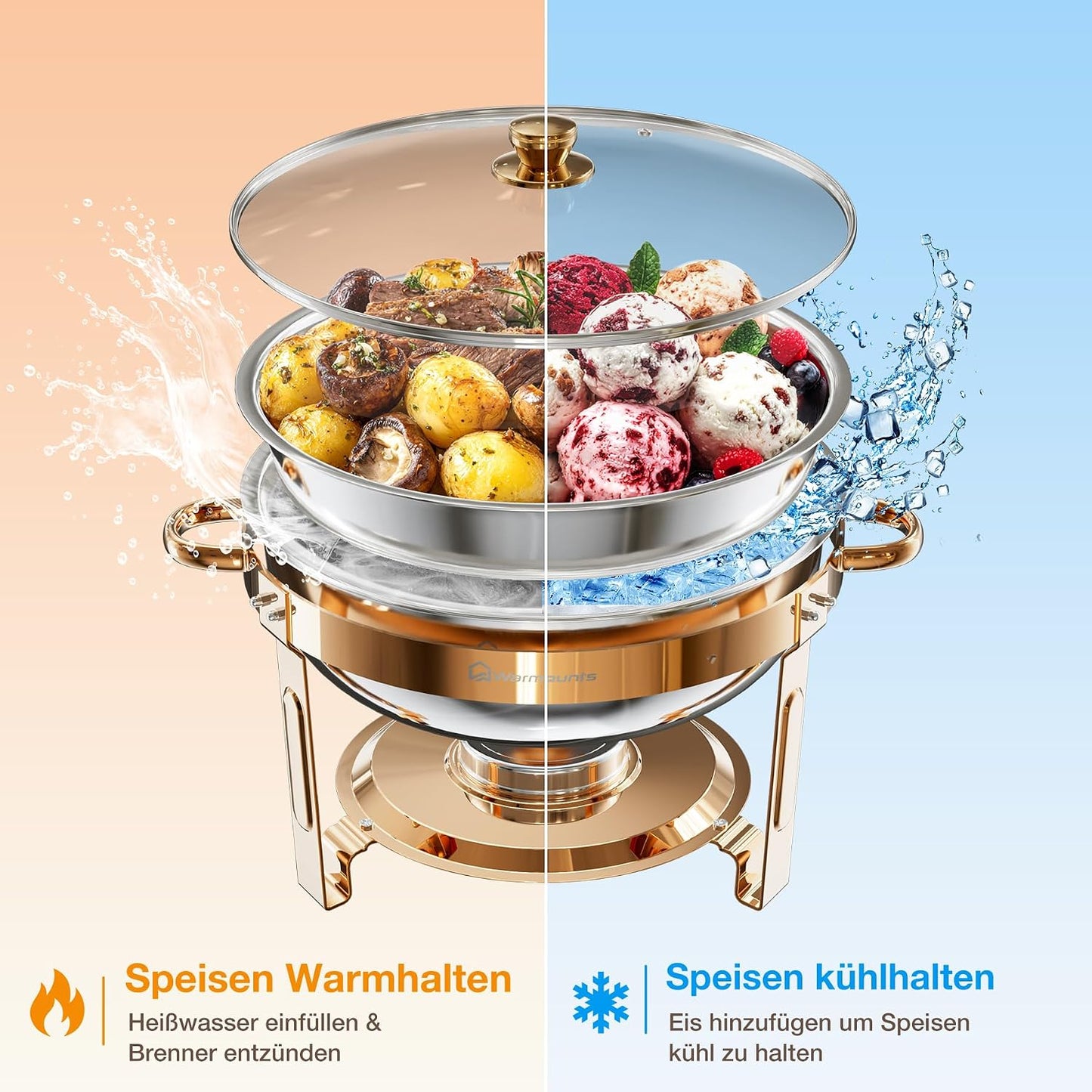 2er-Set Speisenwärmer für Catering, Rose Gold 5L 2