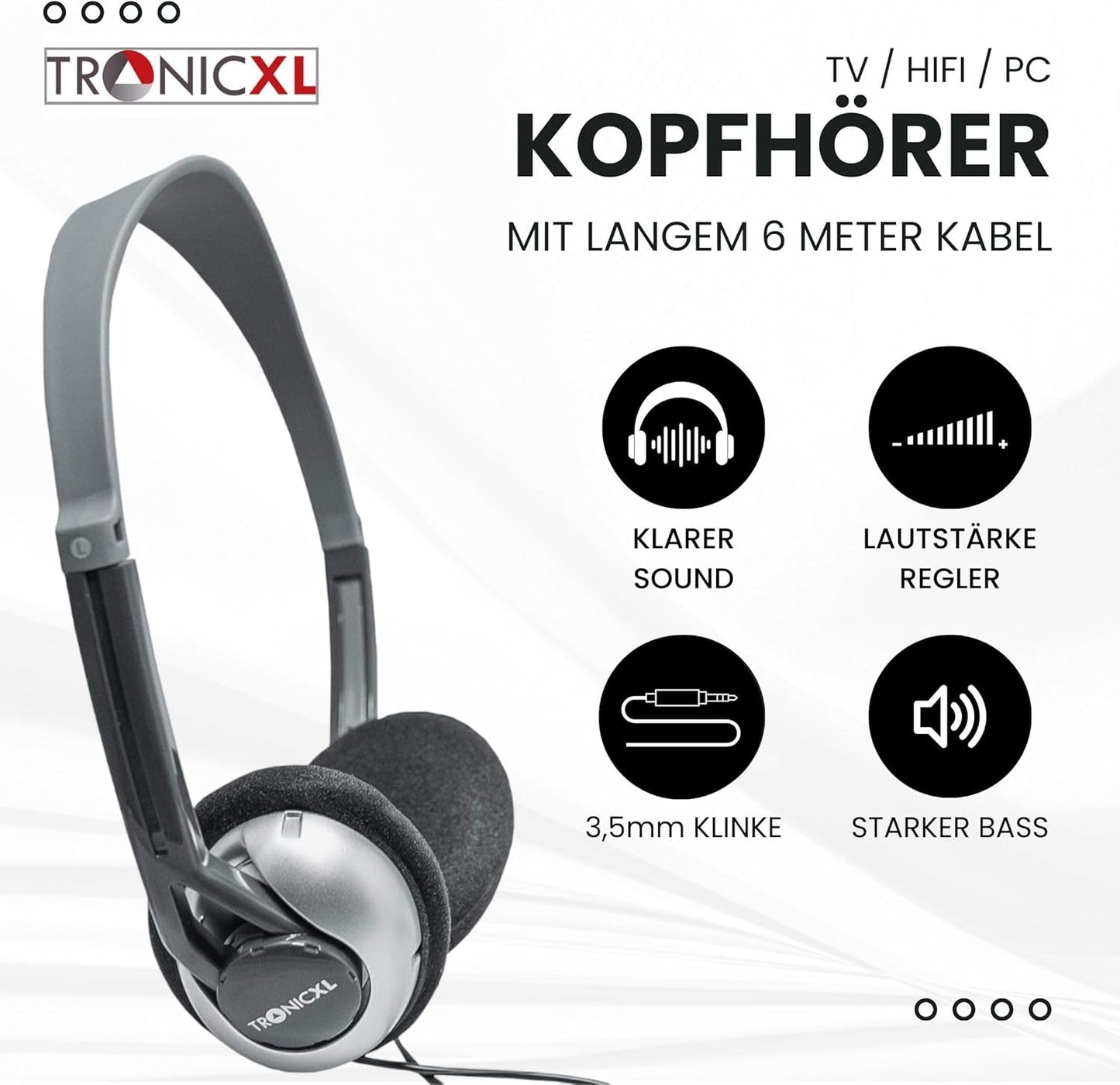 Fernseh-Kopfhörer mit 6m Kabel