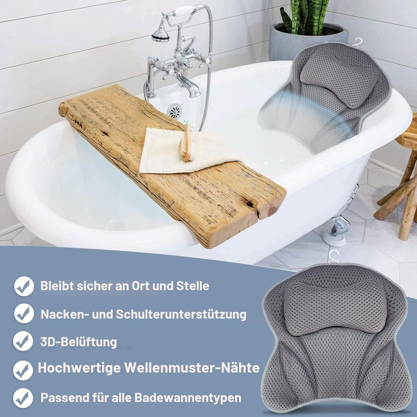 Badewannenkissen mit 6 Saugnäpfen