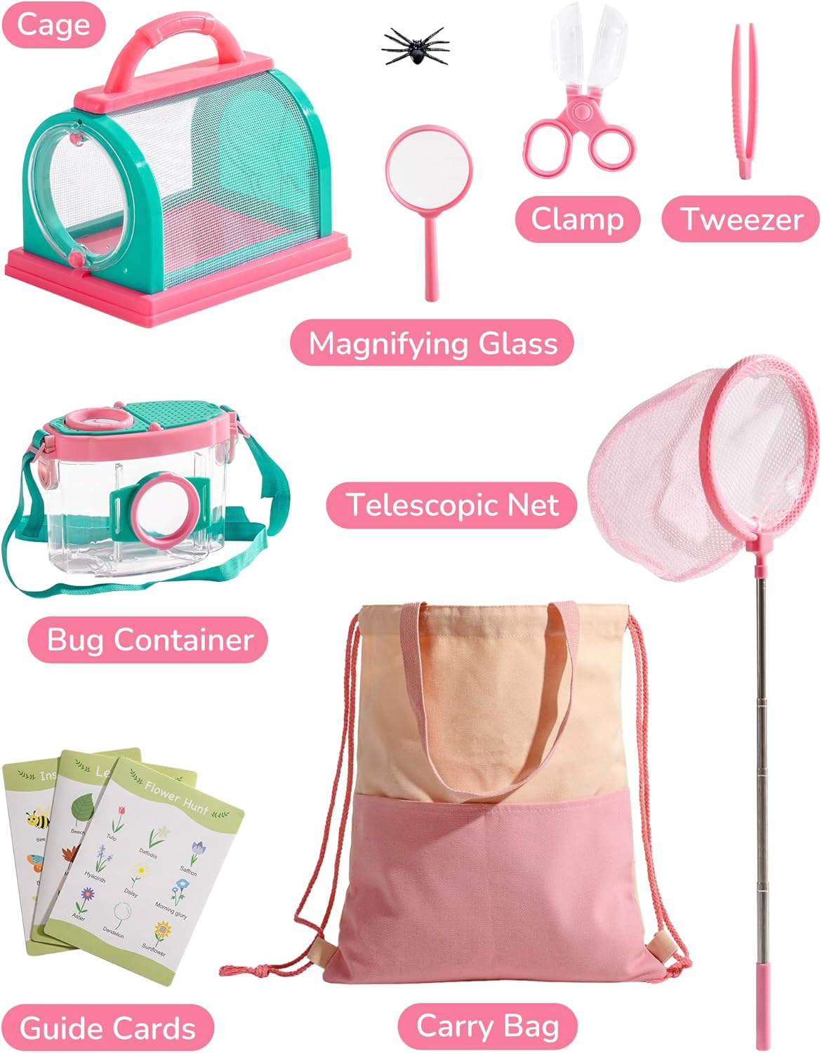 Kinder-Entdecker-Set für Outdoor-Abenteuer, Rosa - 8pc