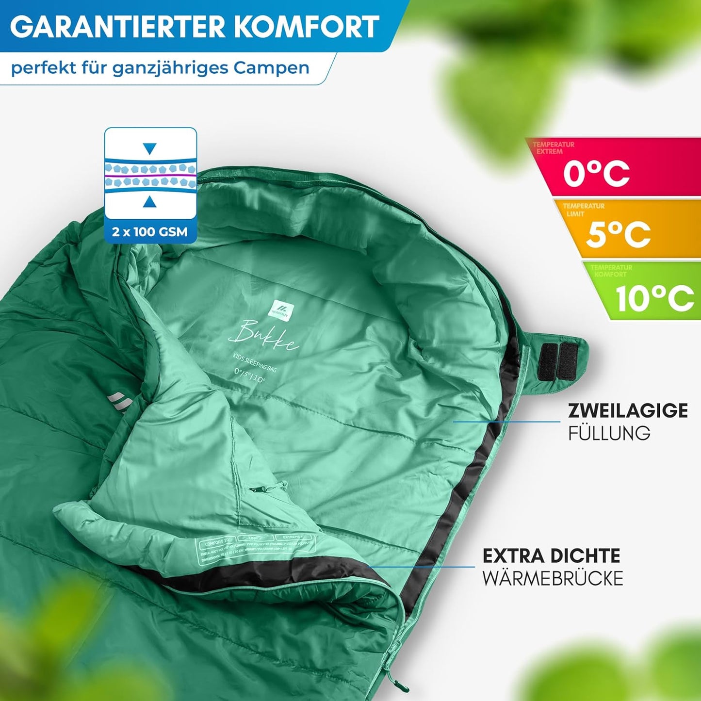 Mitwachsender Kinderschlafsack für Outdoor-Abenteuer, Grün