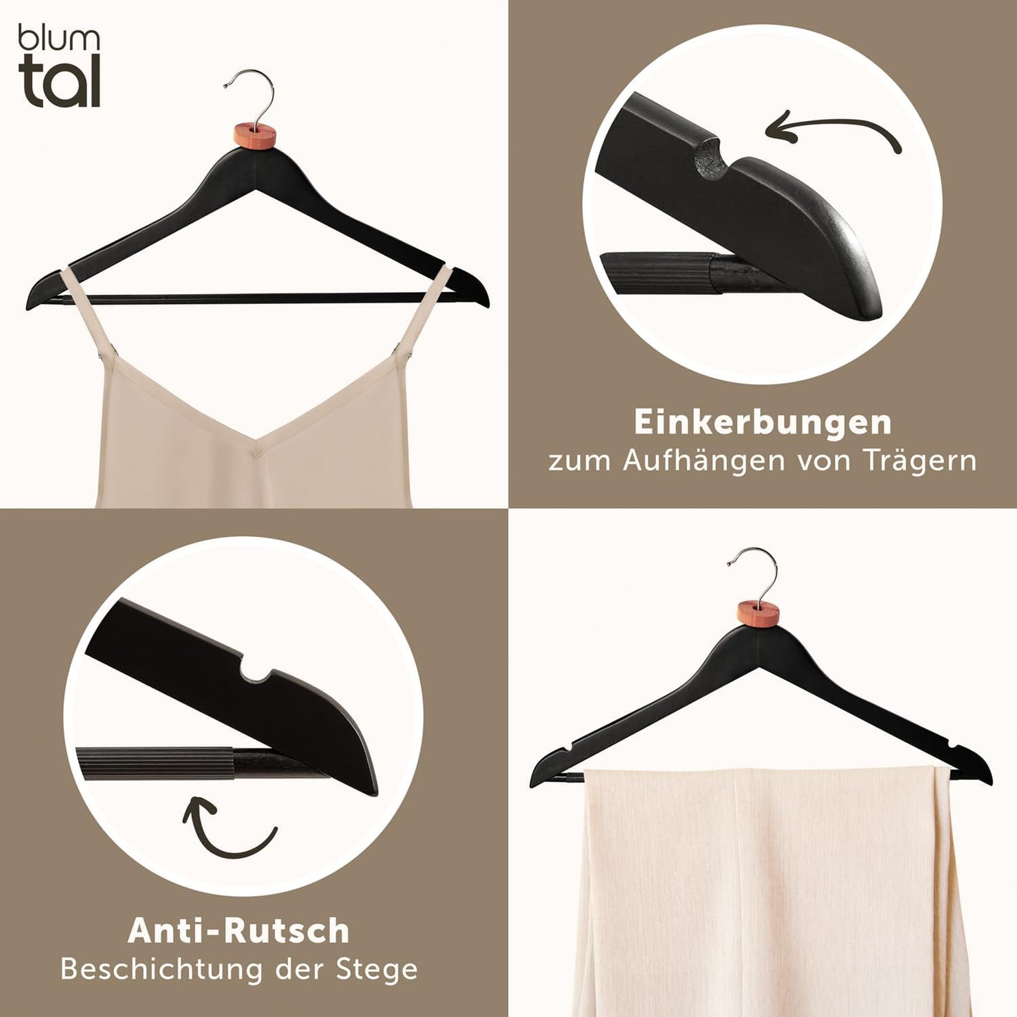 Kleiderbügel-Set mit Zedernholz Mottenschutz, 10er Set Schwarz