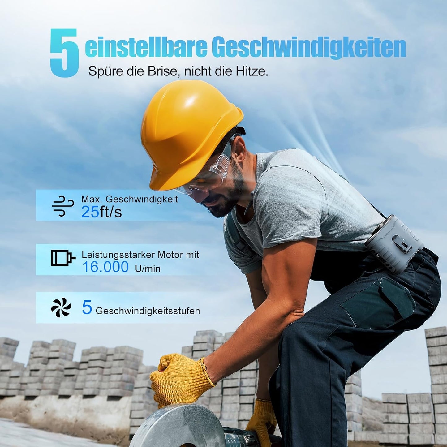 6-in-1 Taillenclip Ventilator mit Powerbank & COB-Licht, Titan Grau