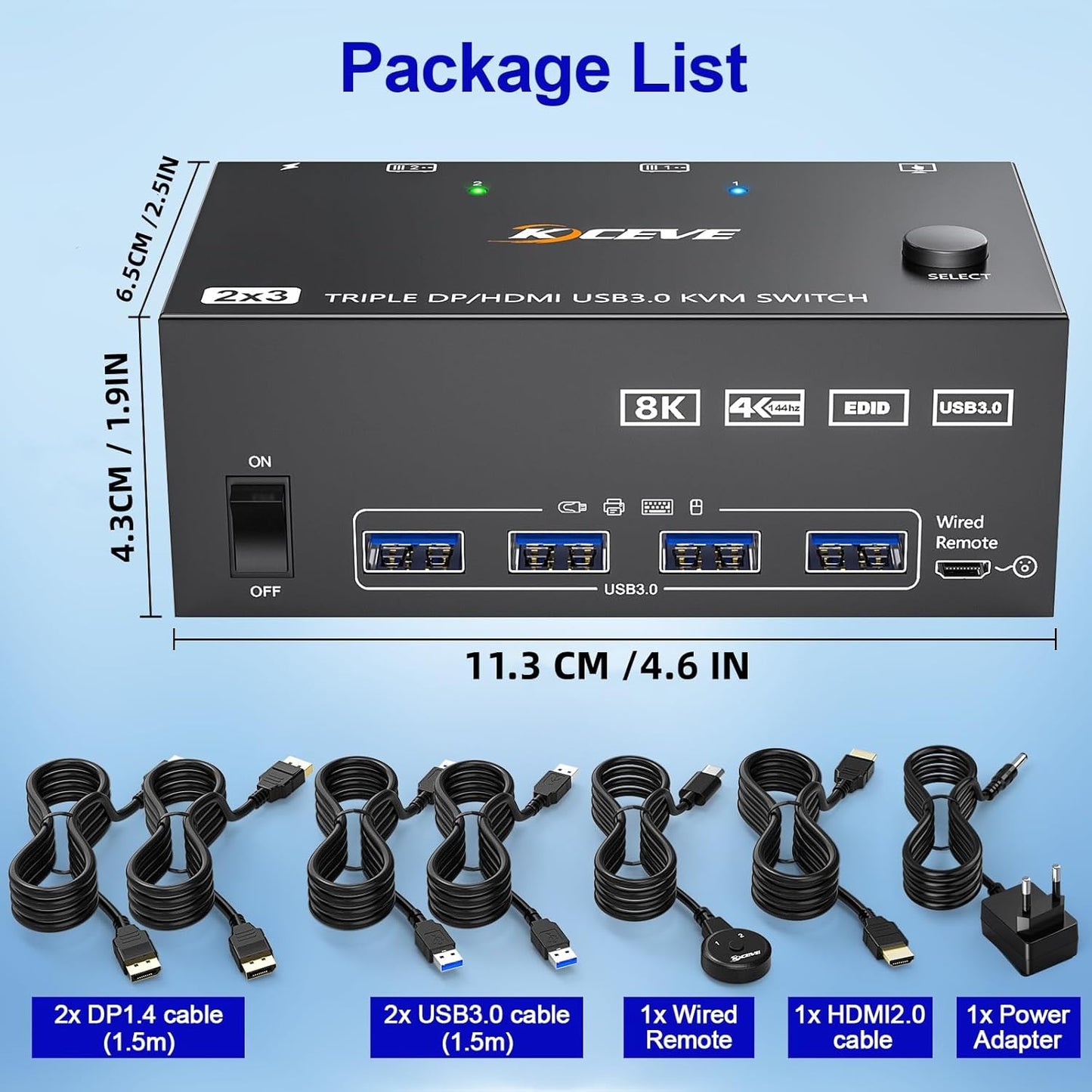 KVM Switch für 2 PCs und 3 Monitore 4K/8K, HDMI+2 Displayport KVM Switch 2 PC 3 Monitor