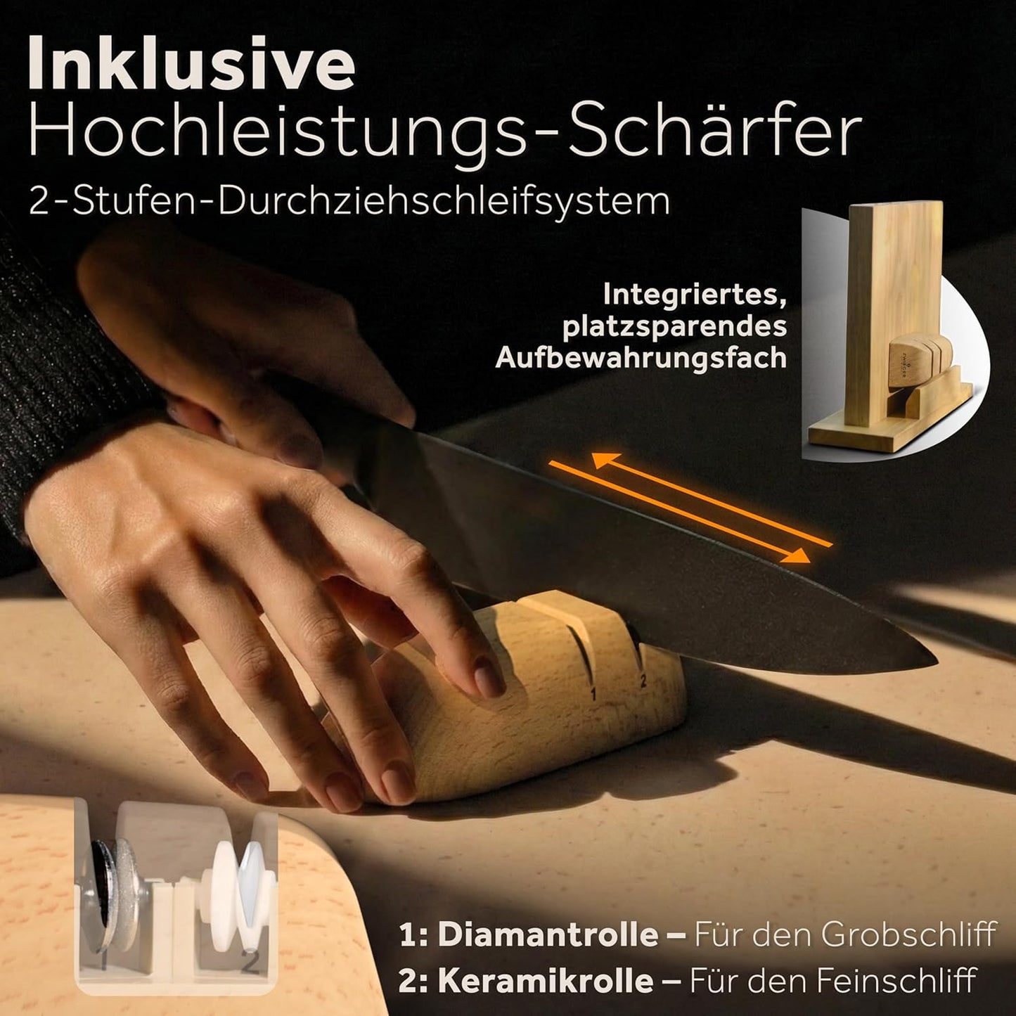 8-teiliges Messerblock-Set, Nordic Schärfer + Messerblock-Set