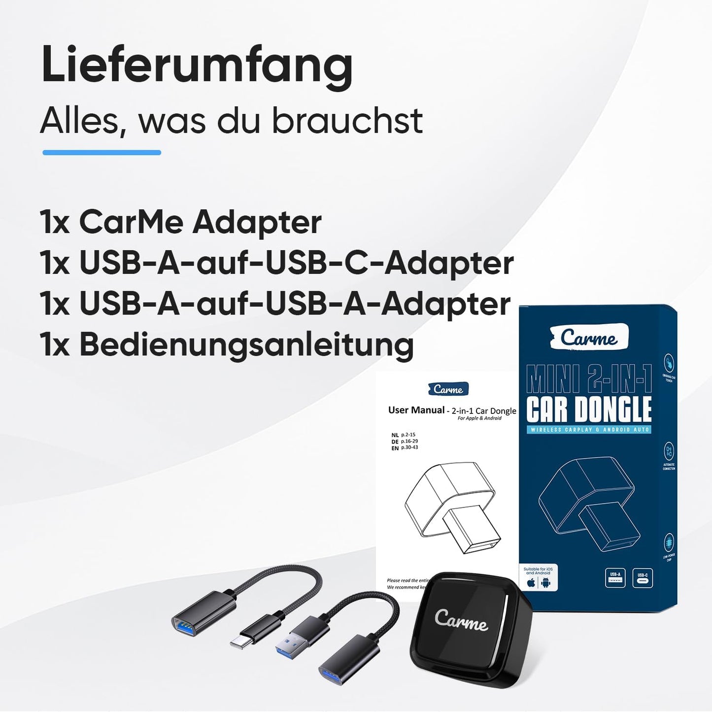 Ultra Mini 2-in-1 CarPlay & Android Auto Adapter, Schwarz