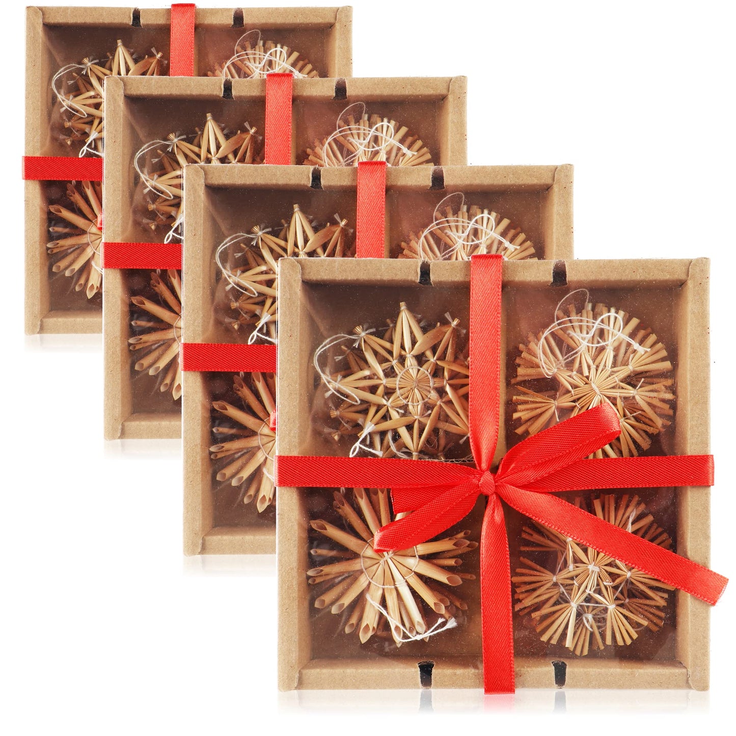 48-teiliges Christbaum-Stroh-Anhänger-Set, Natur 48-teilig
