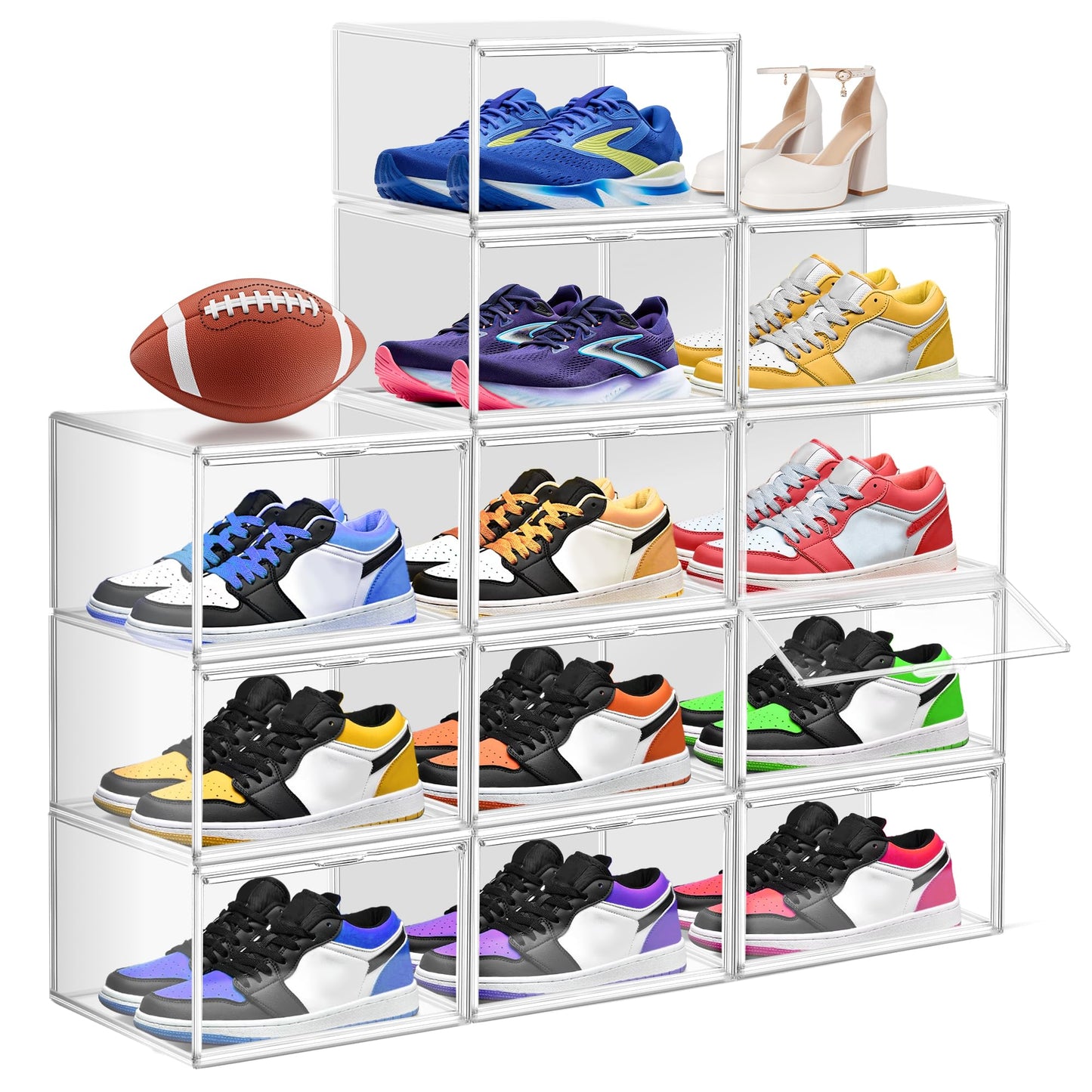 Stapelbare Schuh-Aufbewahrungsboxen (12 Stück), Grosse 12 Stück Harter Kunststoff (Seitentüröffnung)