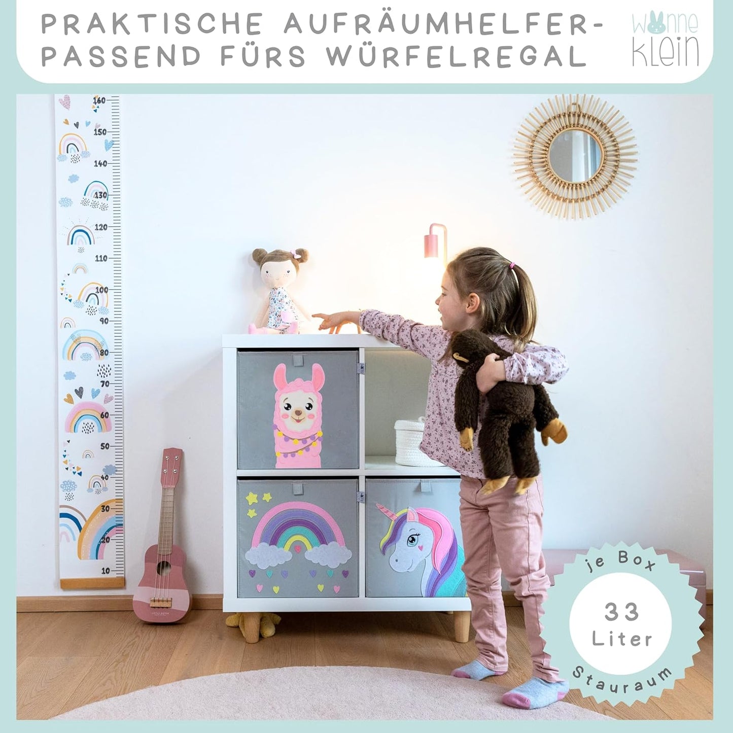 Faltbare Spielzeugkisten-Set für Kallax (3er-Set), 3er Set: Alpaka, Einhorn, Regenbogen