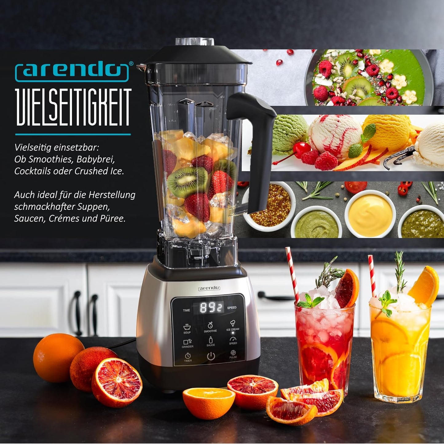 Standmixer mit Timer und Touchpanel, B: Silber