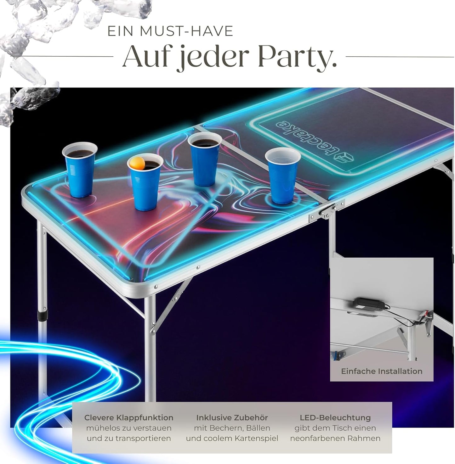 Bierpongtisch BeerWars I, LED-Beleuchtung, inkl. Kartenspiel, BeerWars I