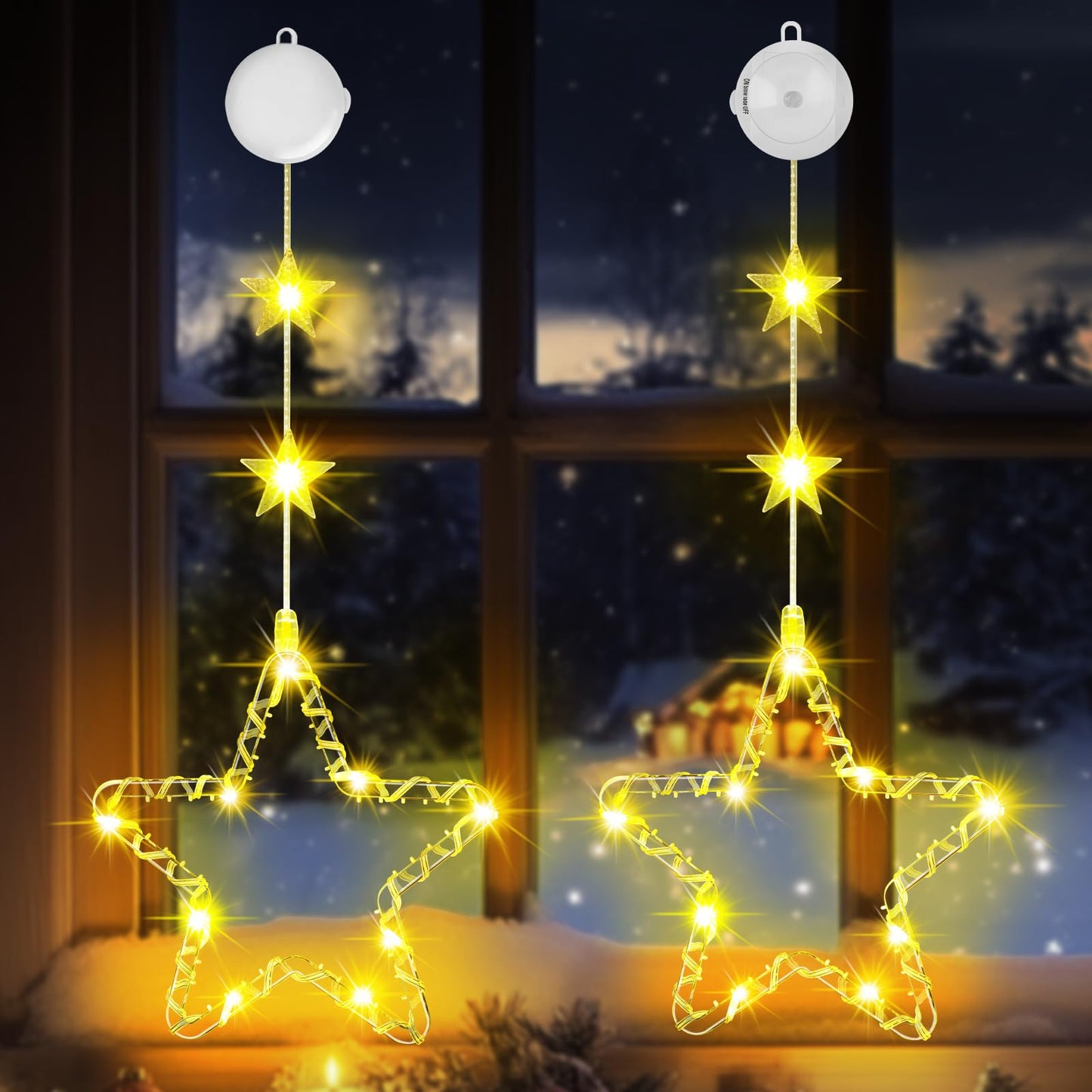 LED-Sterne mit Timer & Saugnäpfen, Warmweiss Stern