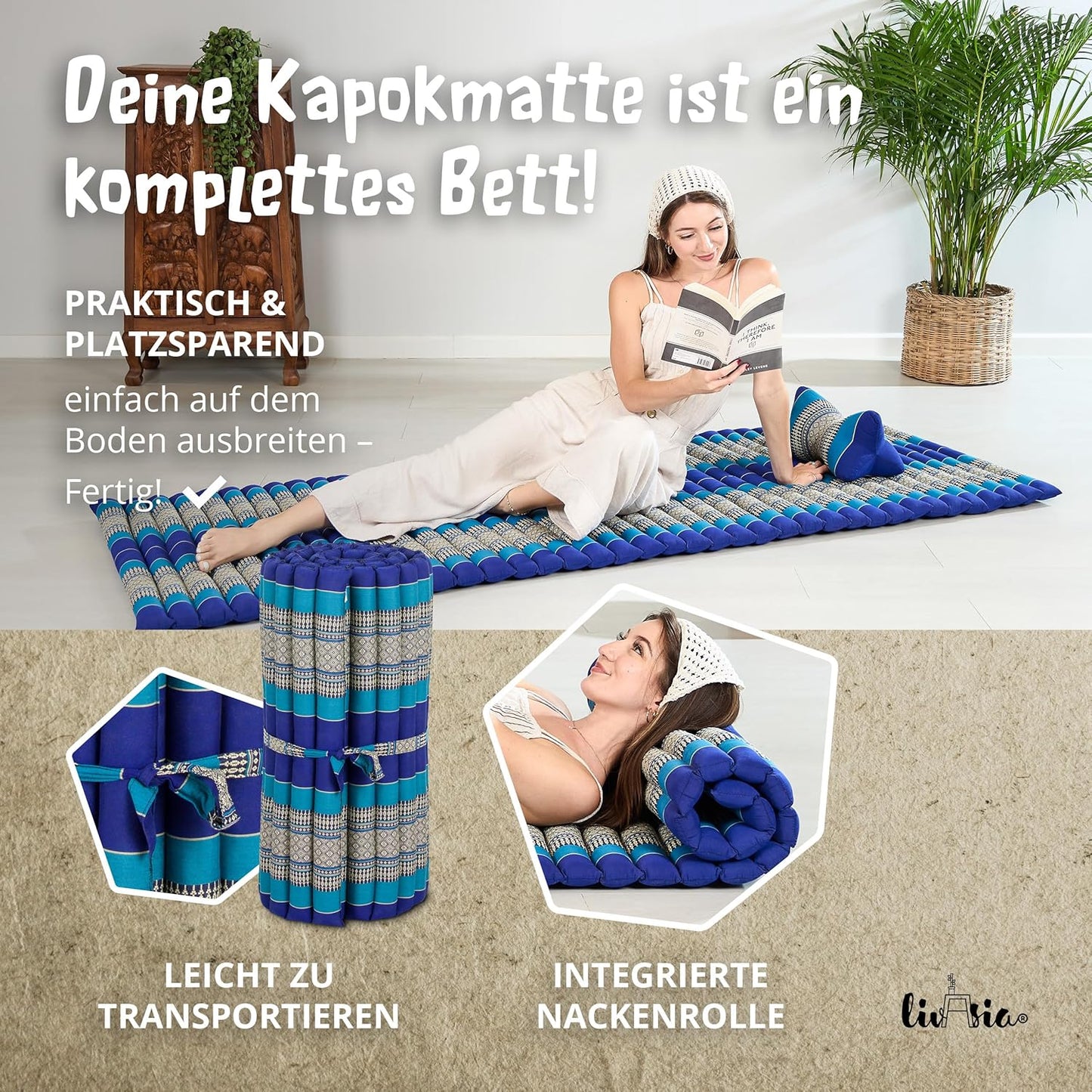 Rollmatratze 200x75 cm, M (200 x 75 cm) Blau
