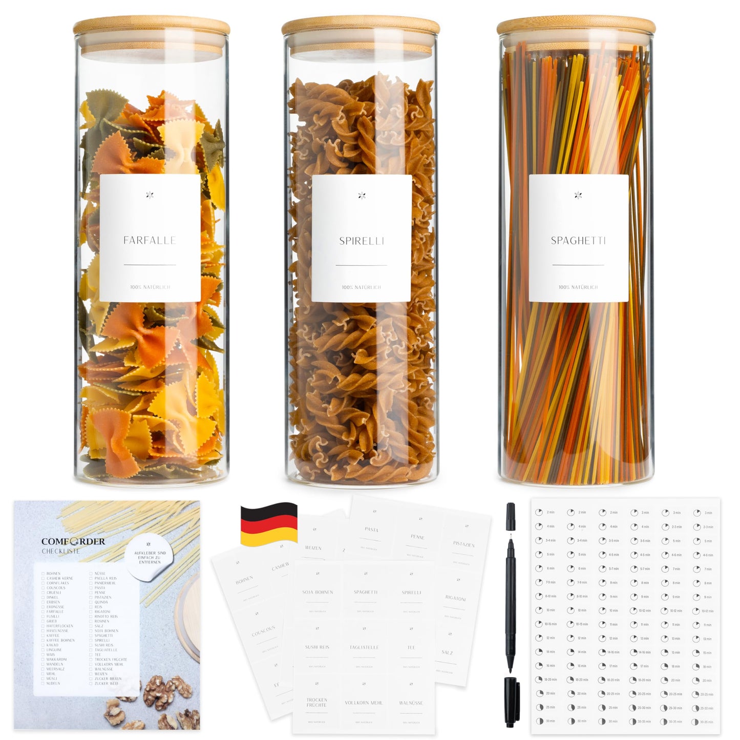 Vorratsgläser-Set mit Bambusdeckel (3x 1700ml), 3er Set - 1700ml