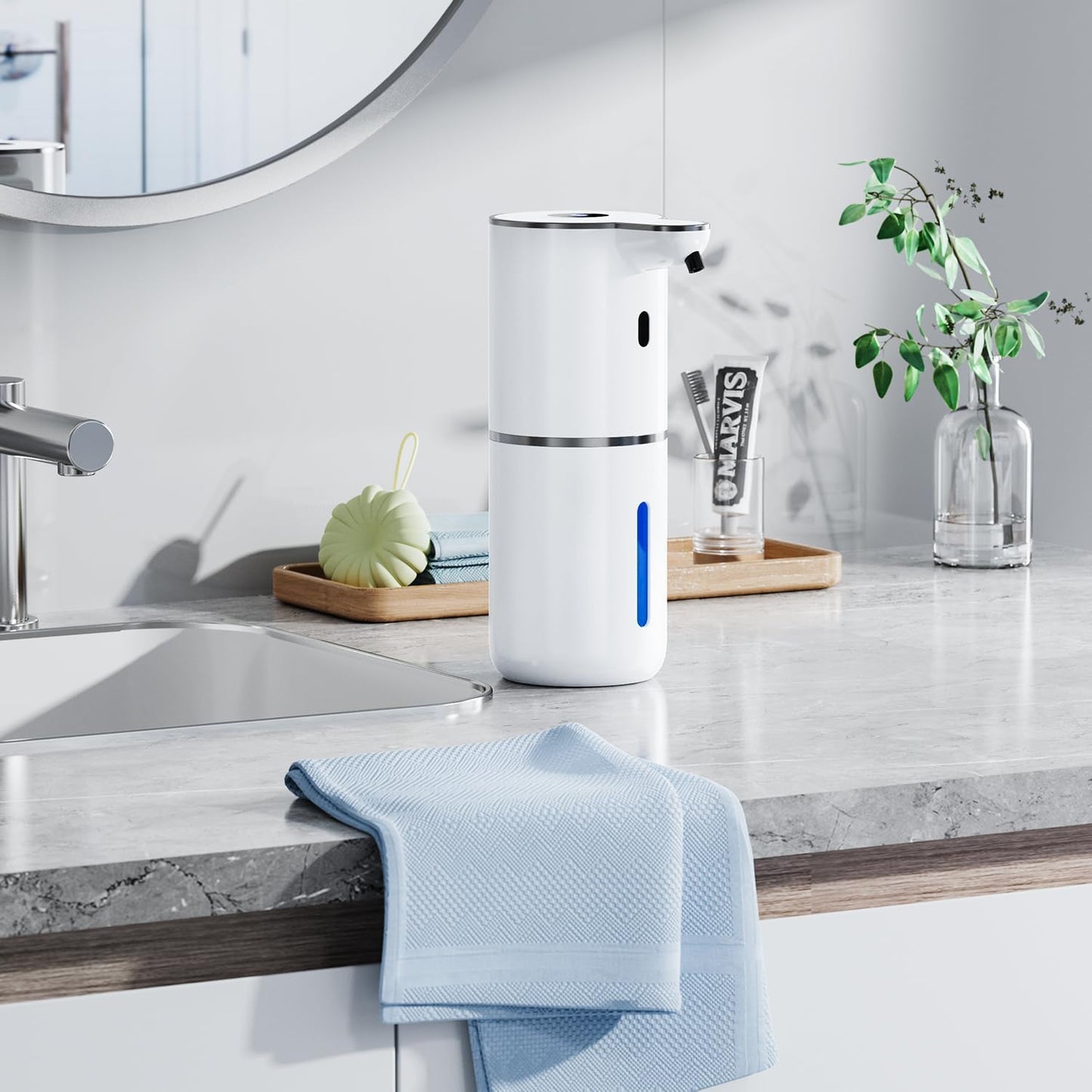 Automatischer Seifenspender mit digitaler Anzeige, 380ml, Weiss Flüssigetyp
