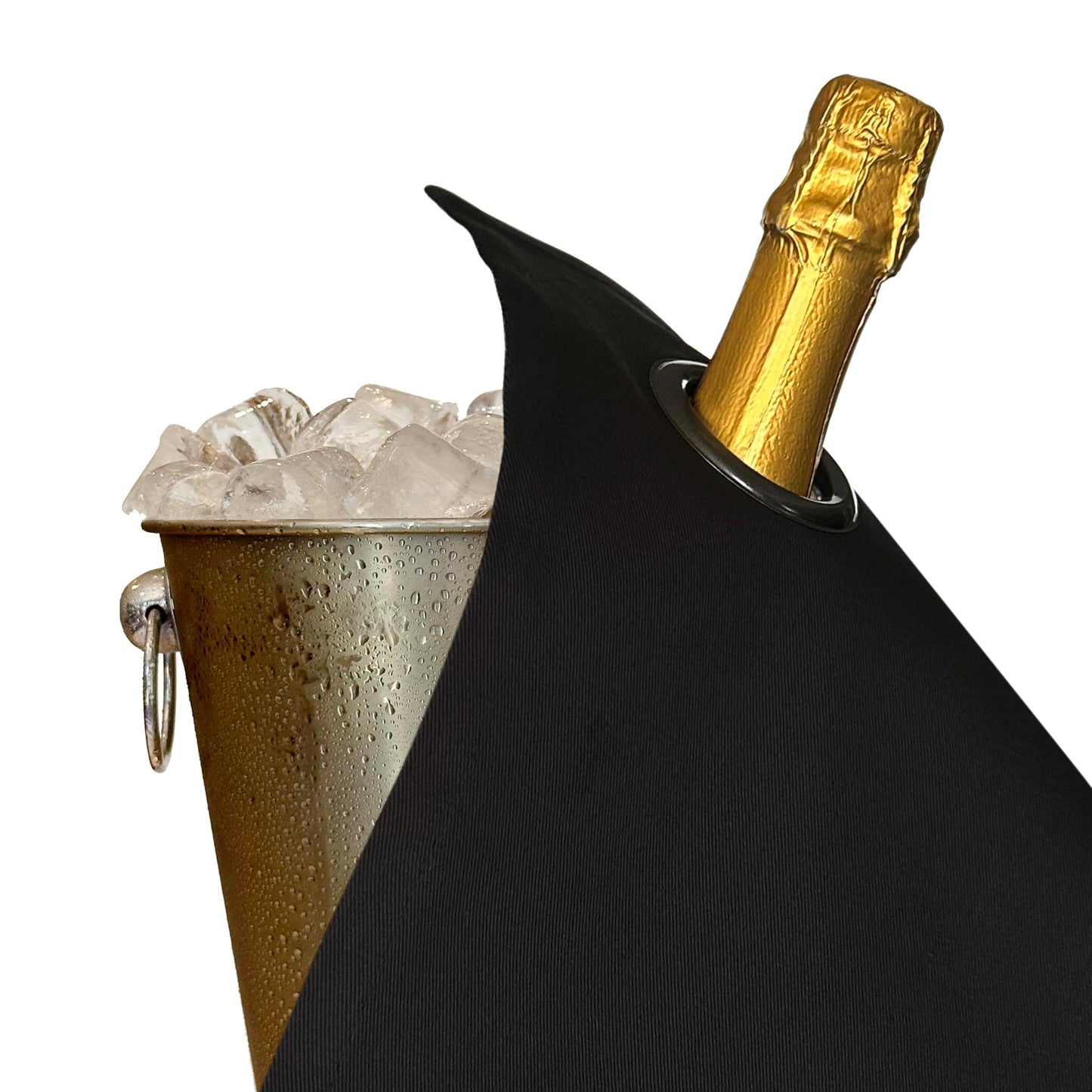 Flaschentuch mit Metallring für Eiskübel, Schwarz mit Anthrazitfarbenem Metallring 1 Stück