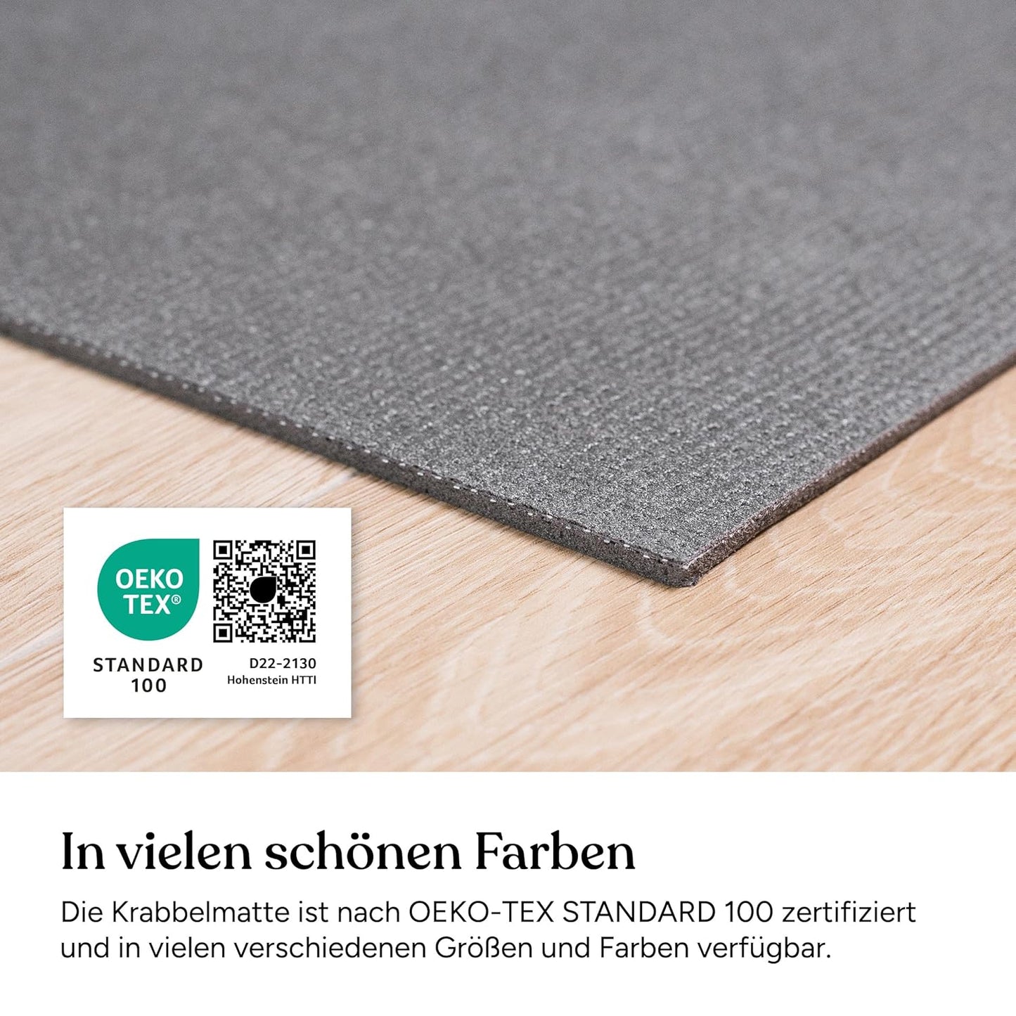 Anti-Rutsch Krabbelmatte 160x200 cm Oeko-Tex, 160x200 cm (1er Pack) Grau