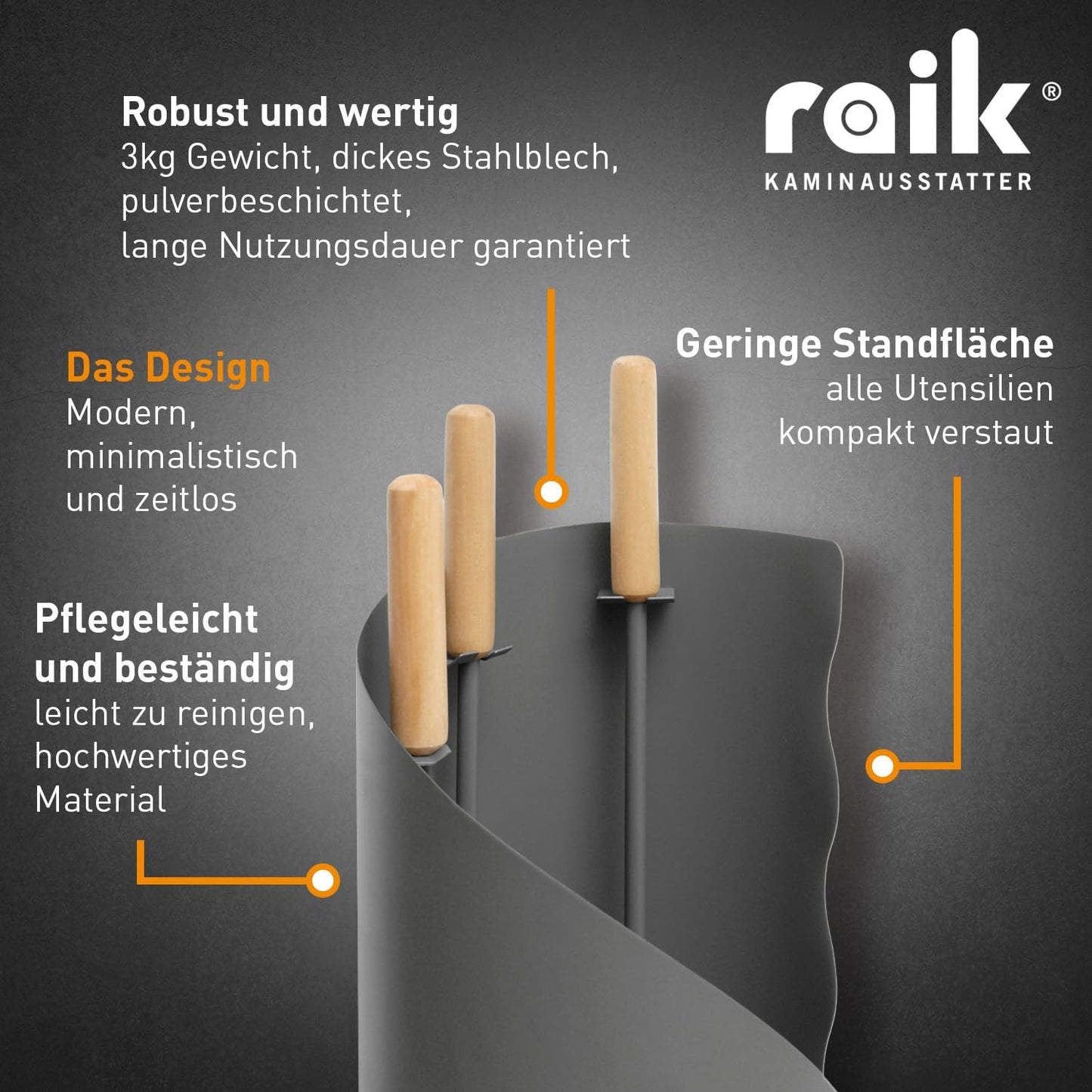 3-teiliges Kaminbesteck Set Otto mit Ofenhandschuh, Kaminbesteck mit Handschuh