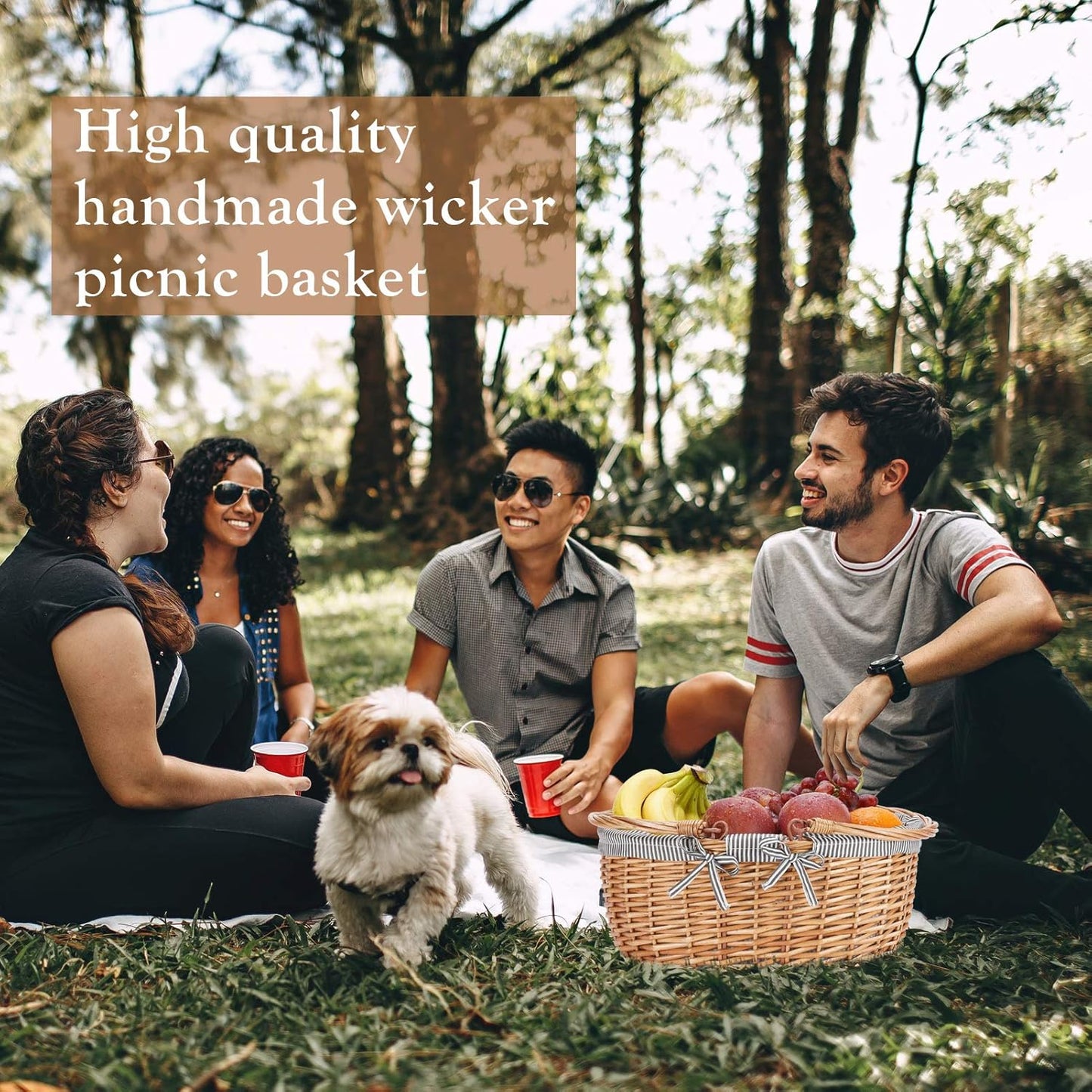 Picknickkorb mit Doppelfaltgriffen, Graue Streifen