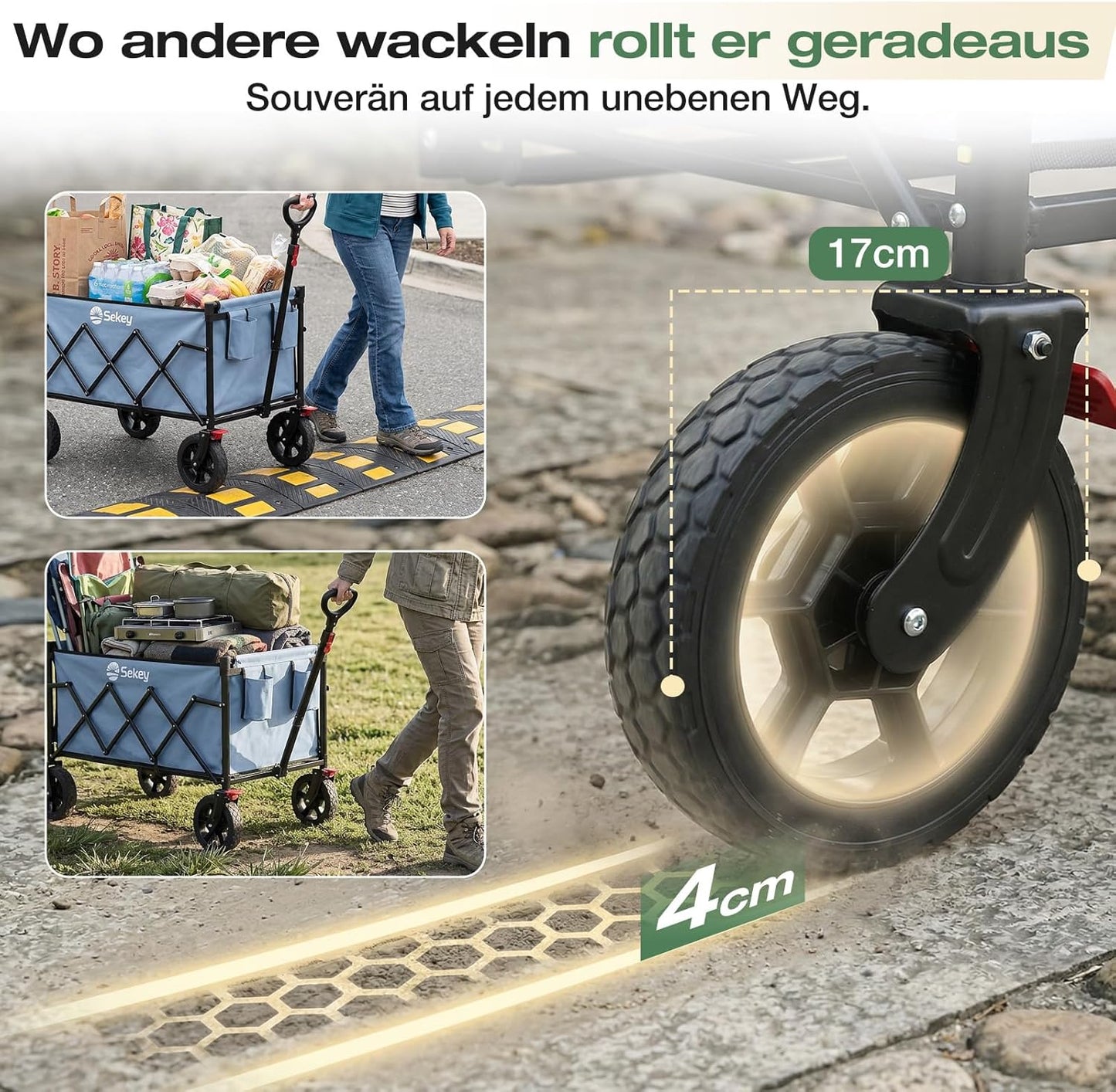 Faltbarer Bollerwagen mit Bremse 120L 100kg, Blau 120L