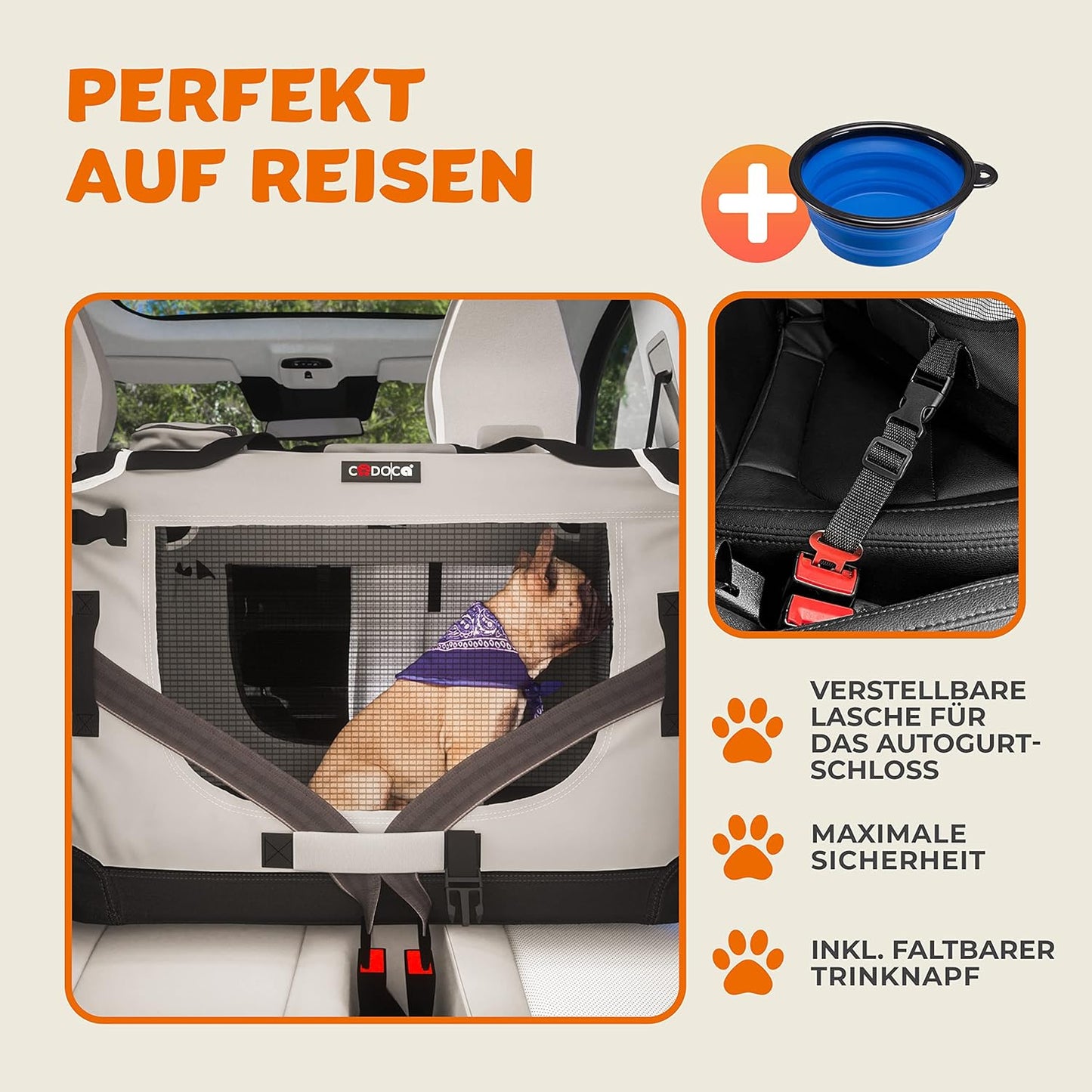 Faltbare Hundetransportbox XL (82x56x58 cm), L 82 x B 56 x H 58 cm|Grau