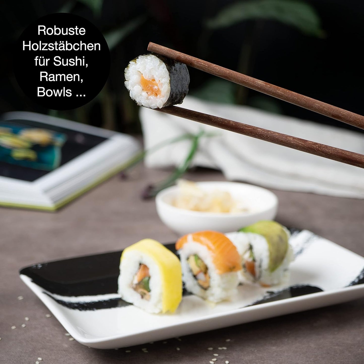 8-tlg. Sushi-Geschirr-Set, Pinselstriche Schwarz