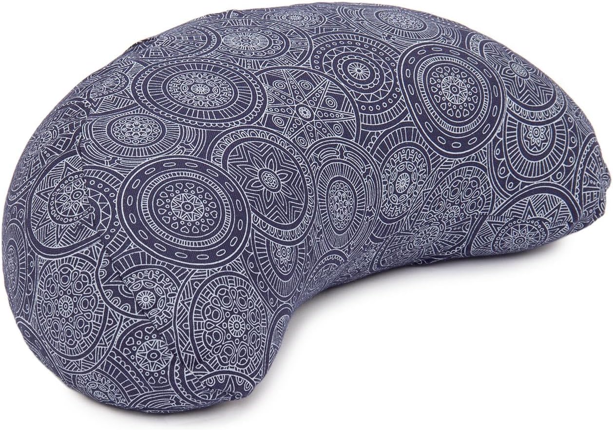 Halbmond-Yogakissen mit Buchweizenfüllung, dunkel-blau / MANDALA