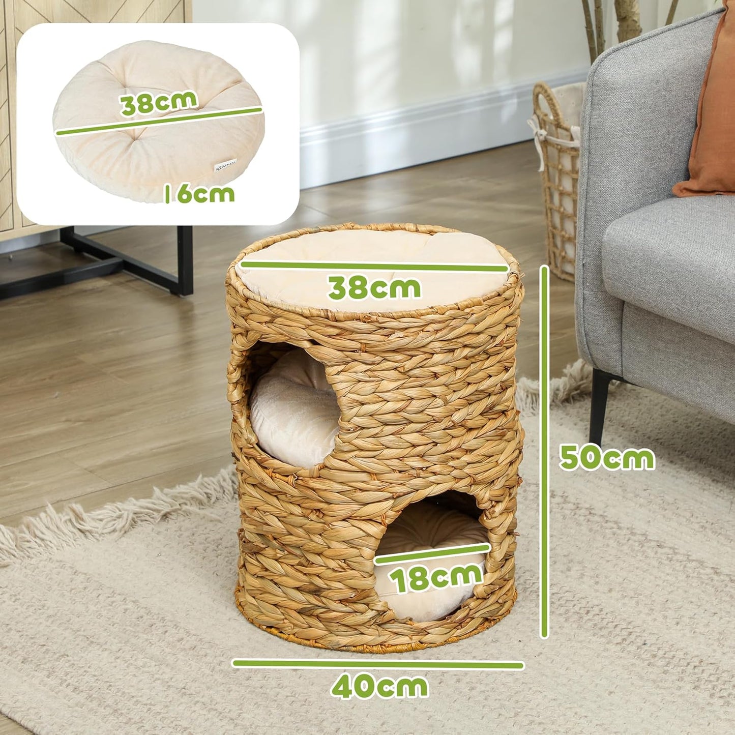 Kratztonne mit Höhlen und Kissen, Braun 40L x 40B x 50H cm