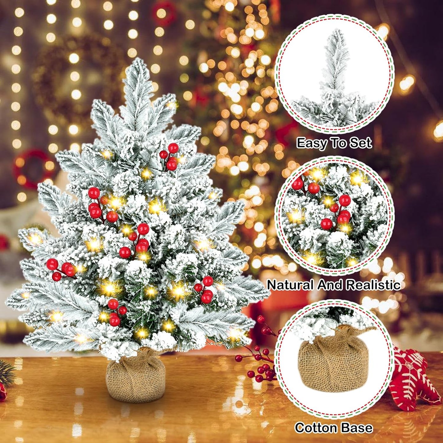 Künstlicher Mini-Weihnachtsbaum mit LED-Lichtern, Stil 2 Schnee