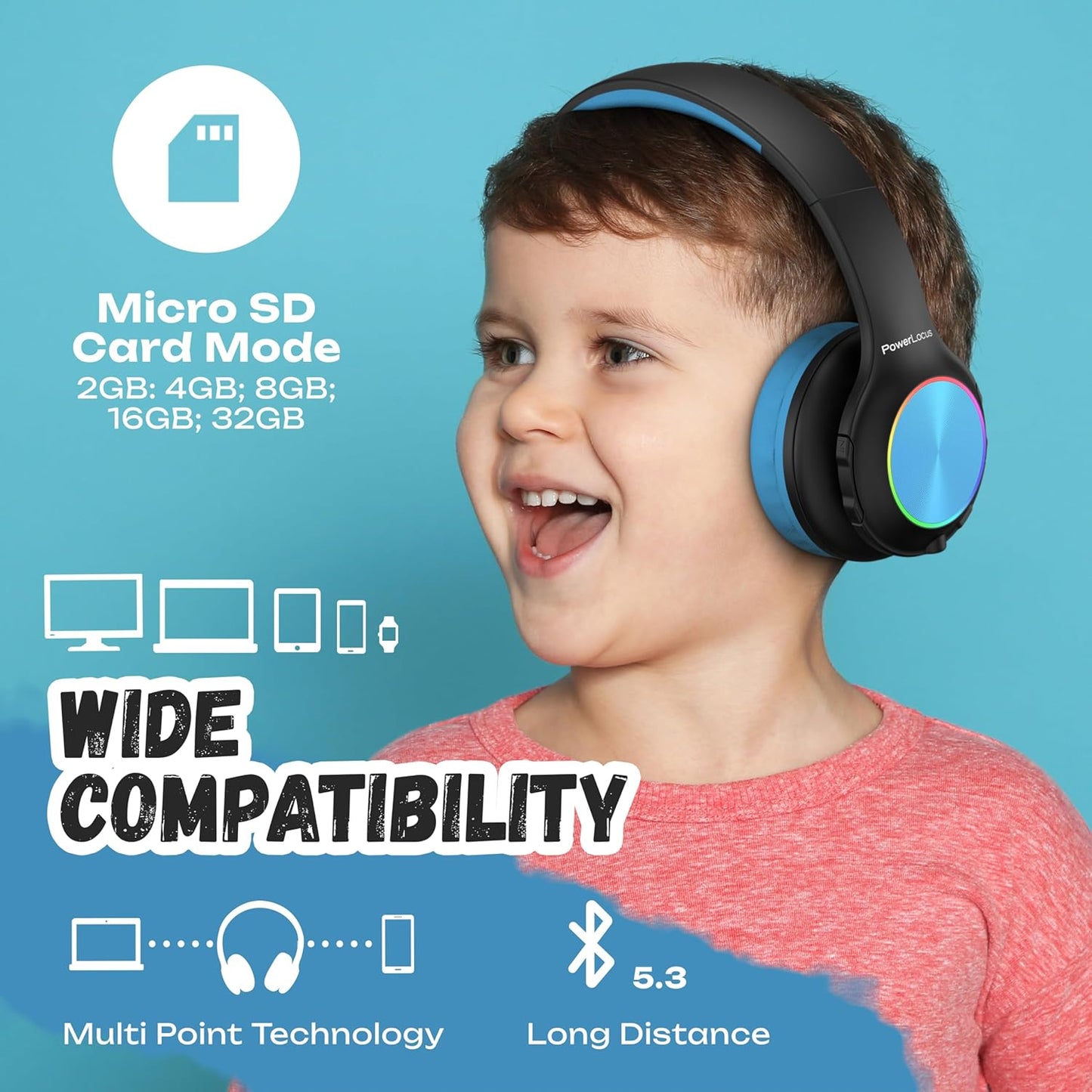 Kinderkopfhörer mit Bluetooth und Lautstärkebegrenzung, Schwarz/Blau