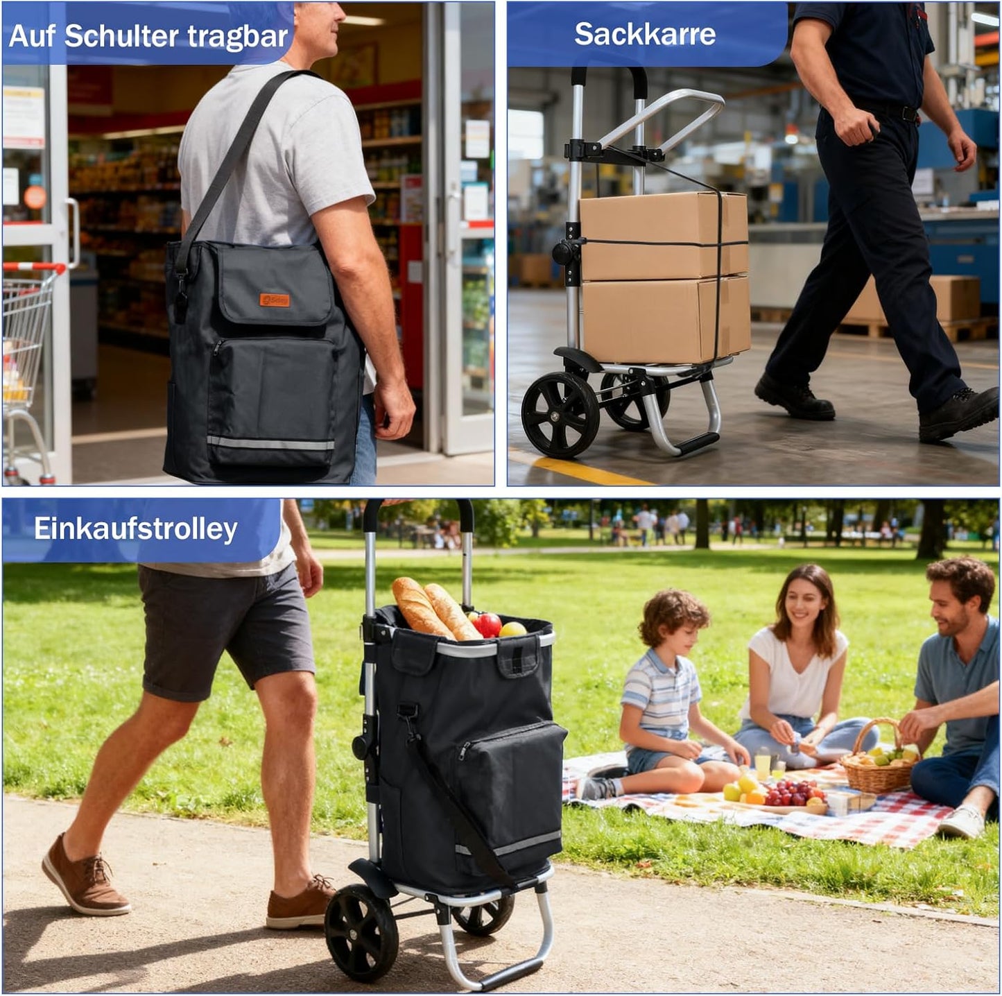 Faltbarer Einkaufstrolley, Schwarz