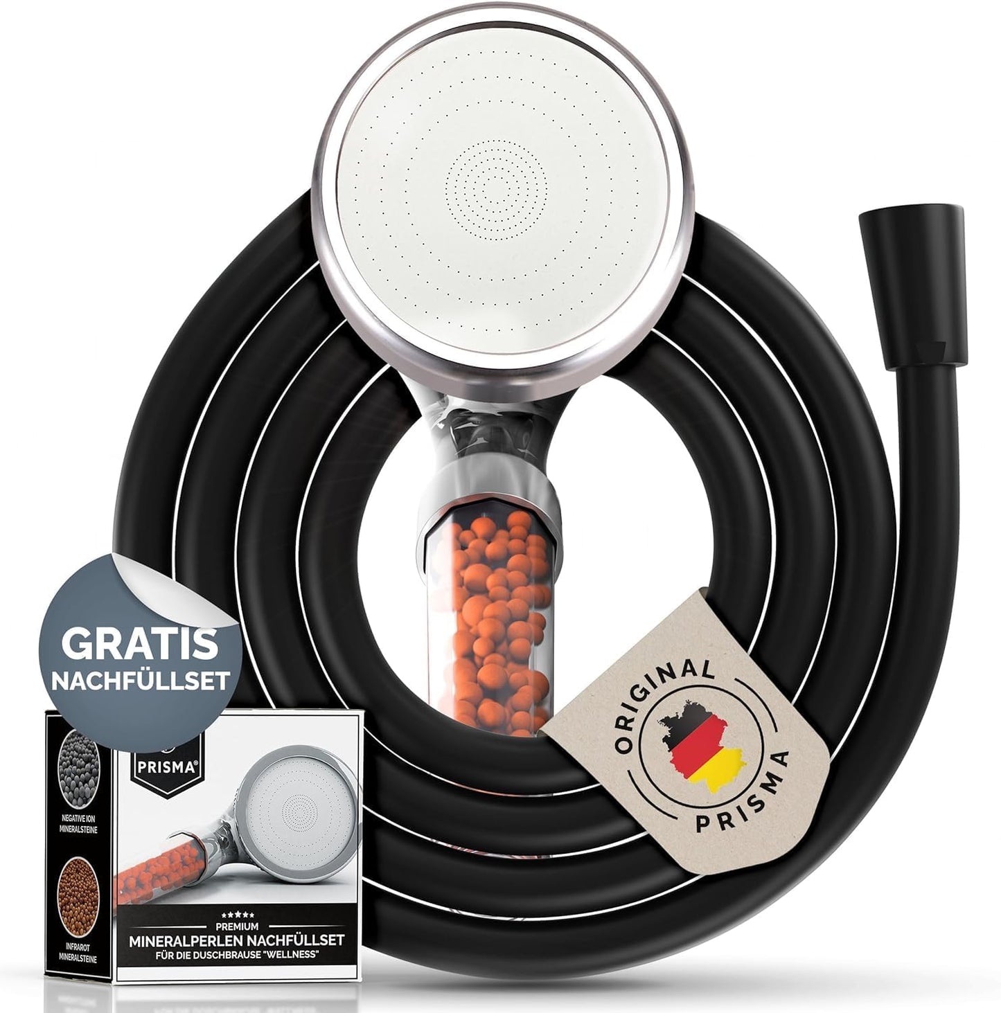 Handbrause mit Schlauch, Duschkopf mit Schlauch 160cm Schwarz PVC