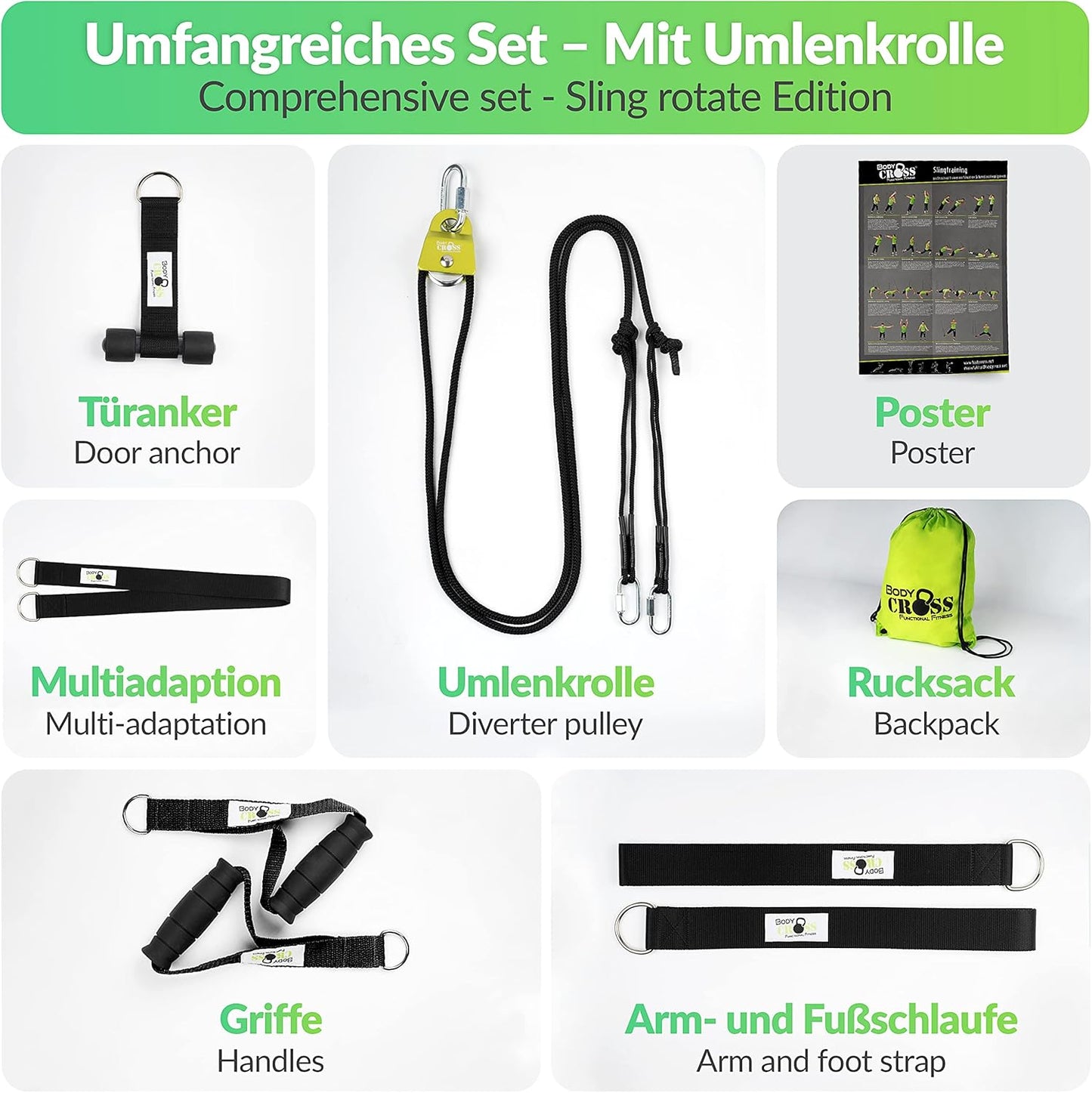 Schlingentrainer-Set mit Umlenkrolle und Türanker, Rotate Schwarz