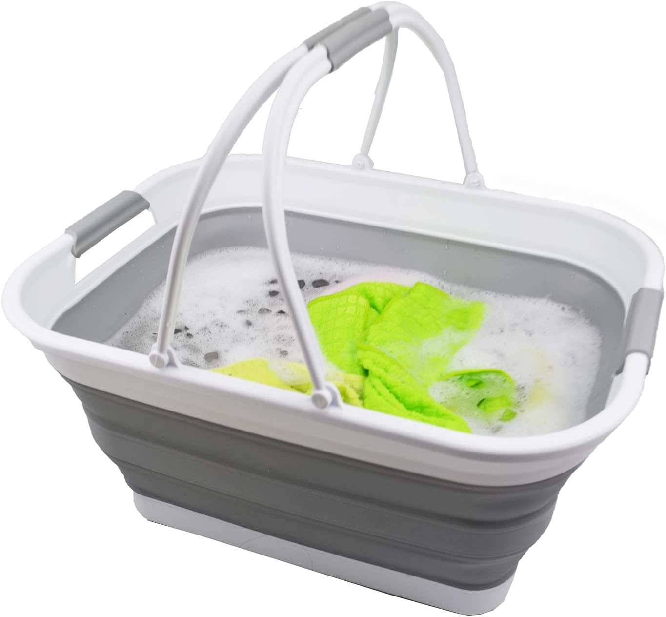 Zusammenklappbare Wanne mit Griff, Weiß/Grau