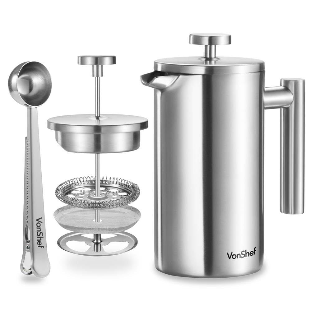 Kaffeepresse für 6 Tassen, Isolierter Kaffeebereiter, 800ml/6 Tassen