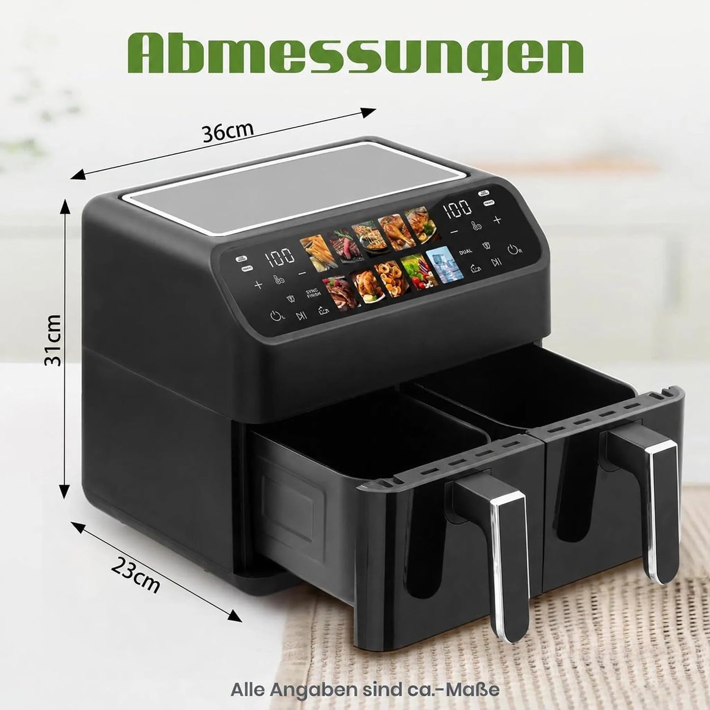 Heissluftfritteuse XXL Dual mit 10 Programmen
