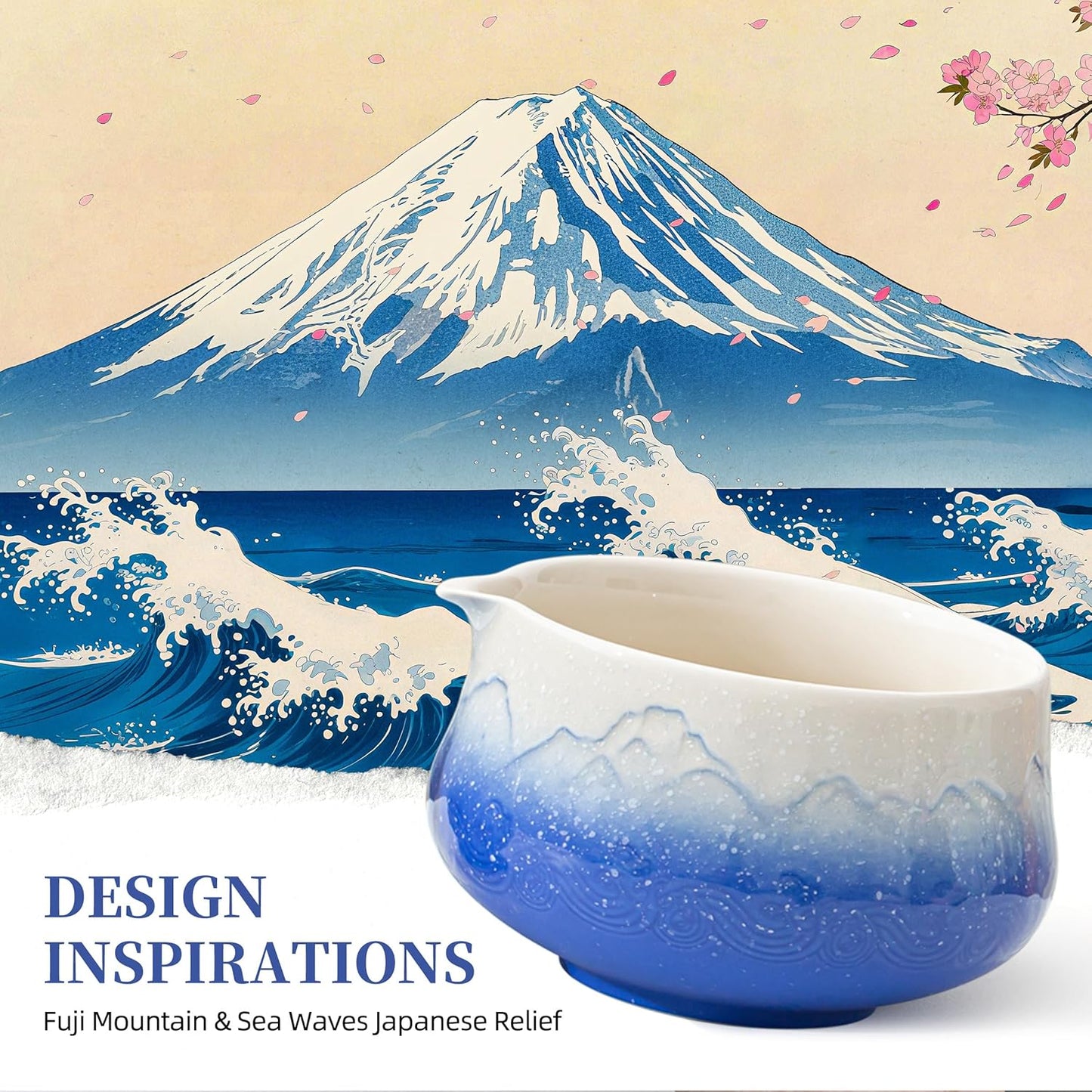 7-teiliges Matcha Tee-Set, 7Stück/Set, Schüssel mit Ausgießer Farbverlauf Blau