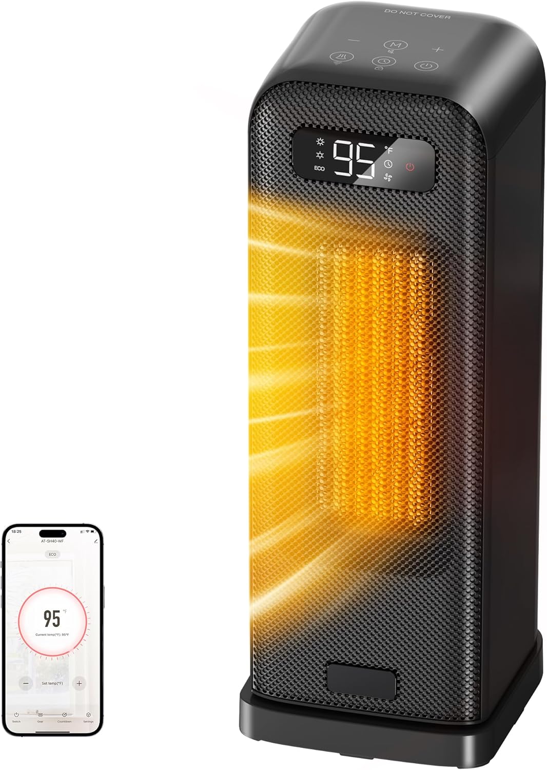 Keramik-Heizlüfter mit Timer und Alexa-Funktion, 40cm Schwarz
