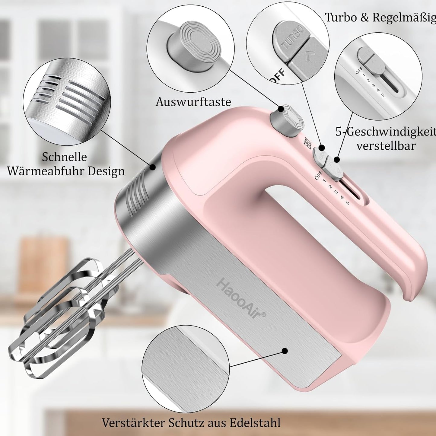 Handmixer mit Zubehör, Pink