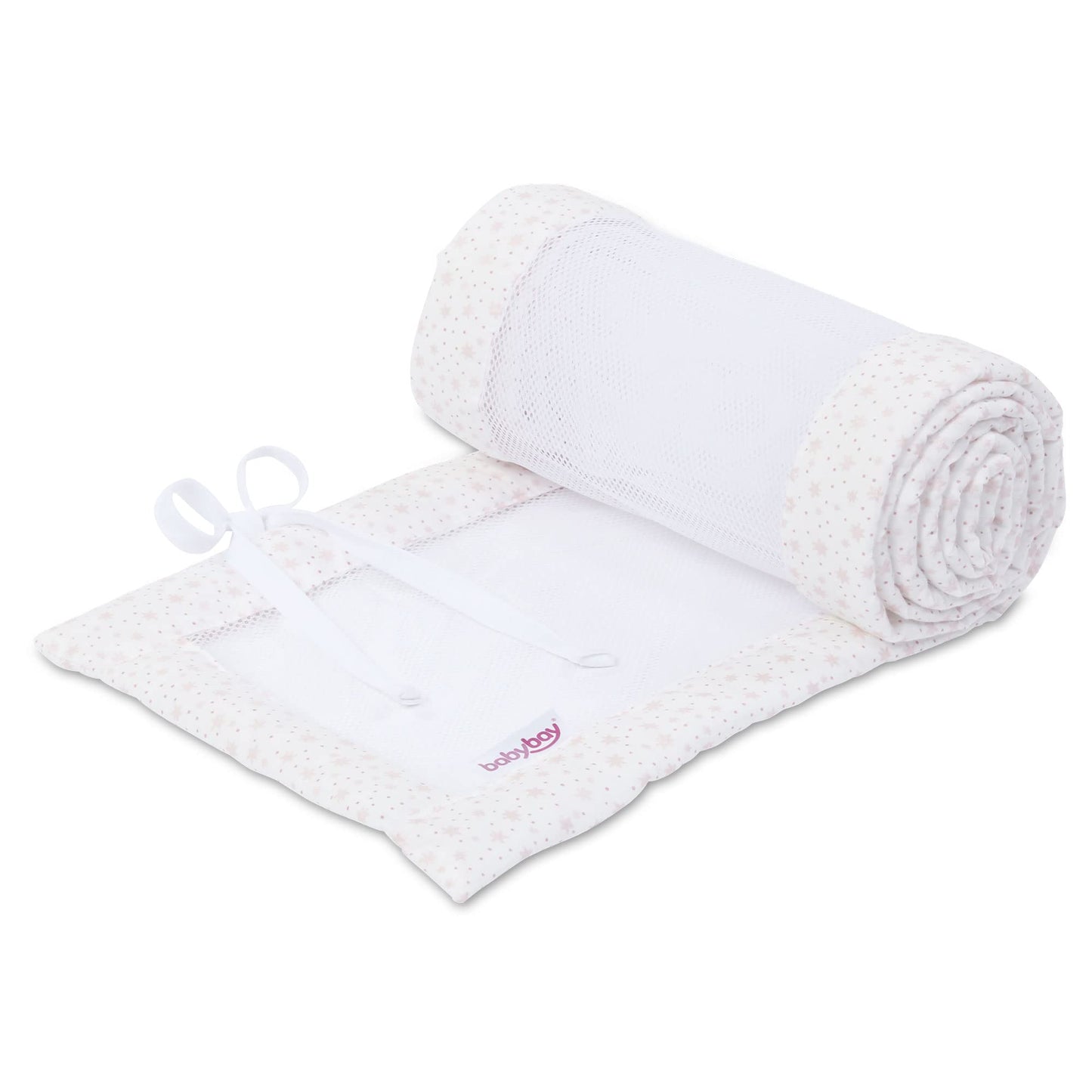 Nestchen Mesh für Babybett, weiss Glitzersterne rosé für Modell Original