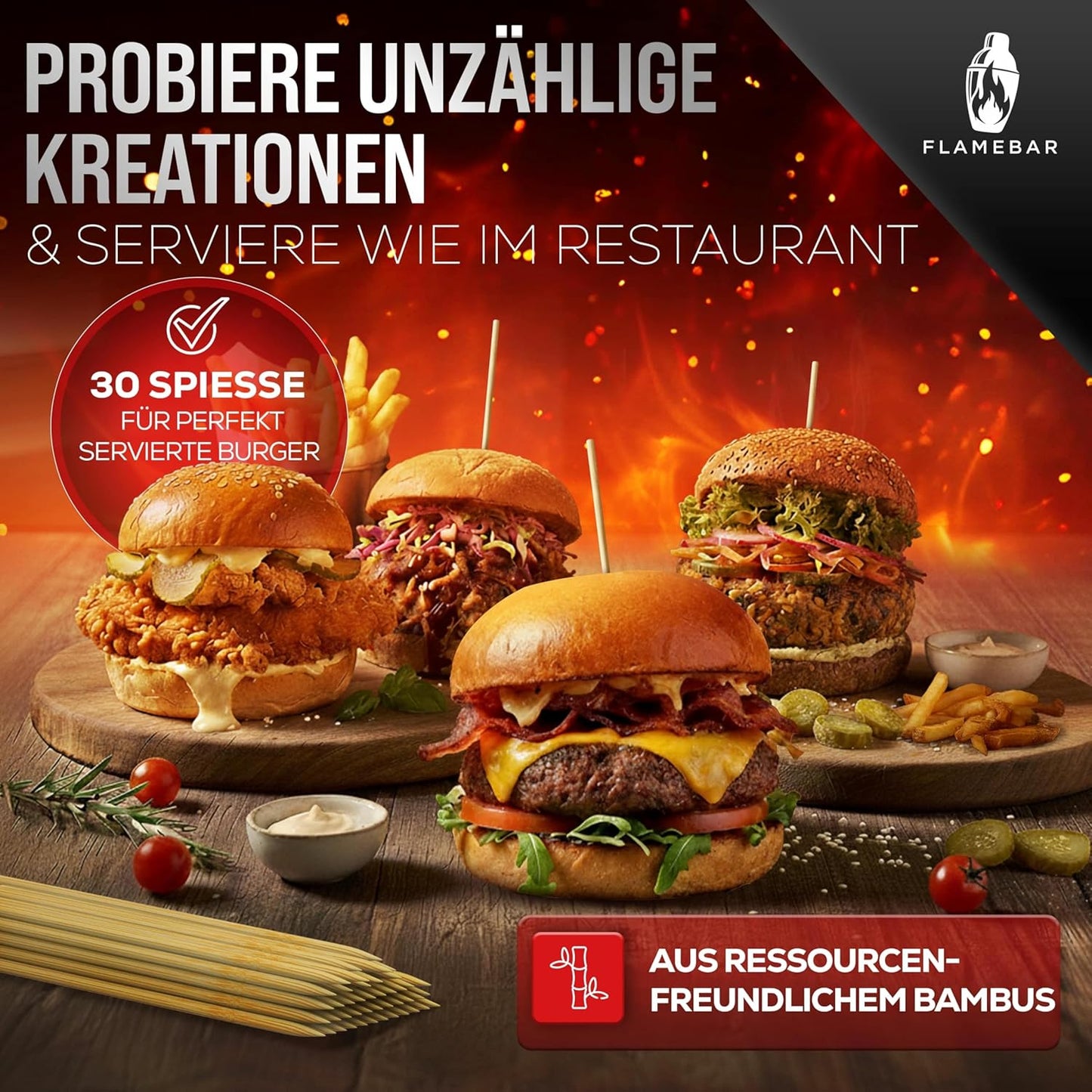6-teiliges Burgerpresse-Set mit Burgerglocke, Burgerspiesse & Grillspachtel