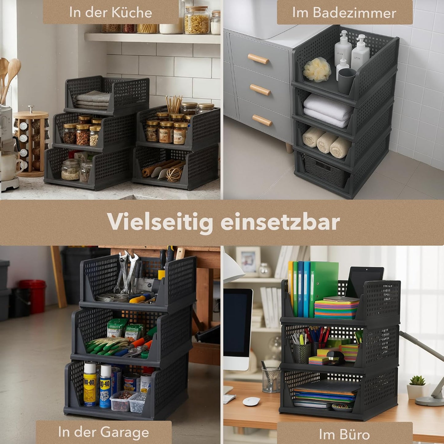 3er-Set Schrank-Organizer, Anthrazit