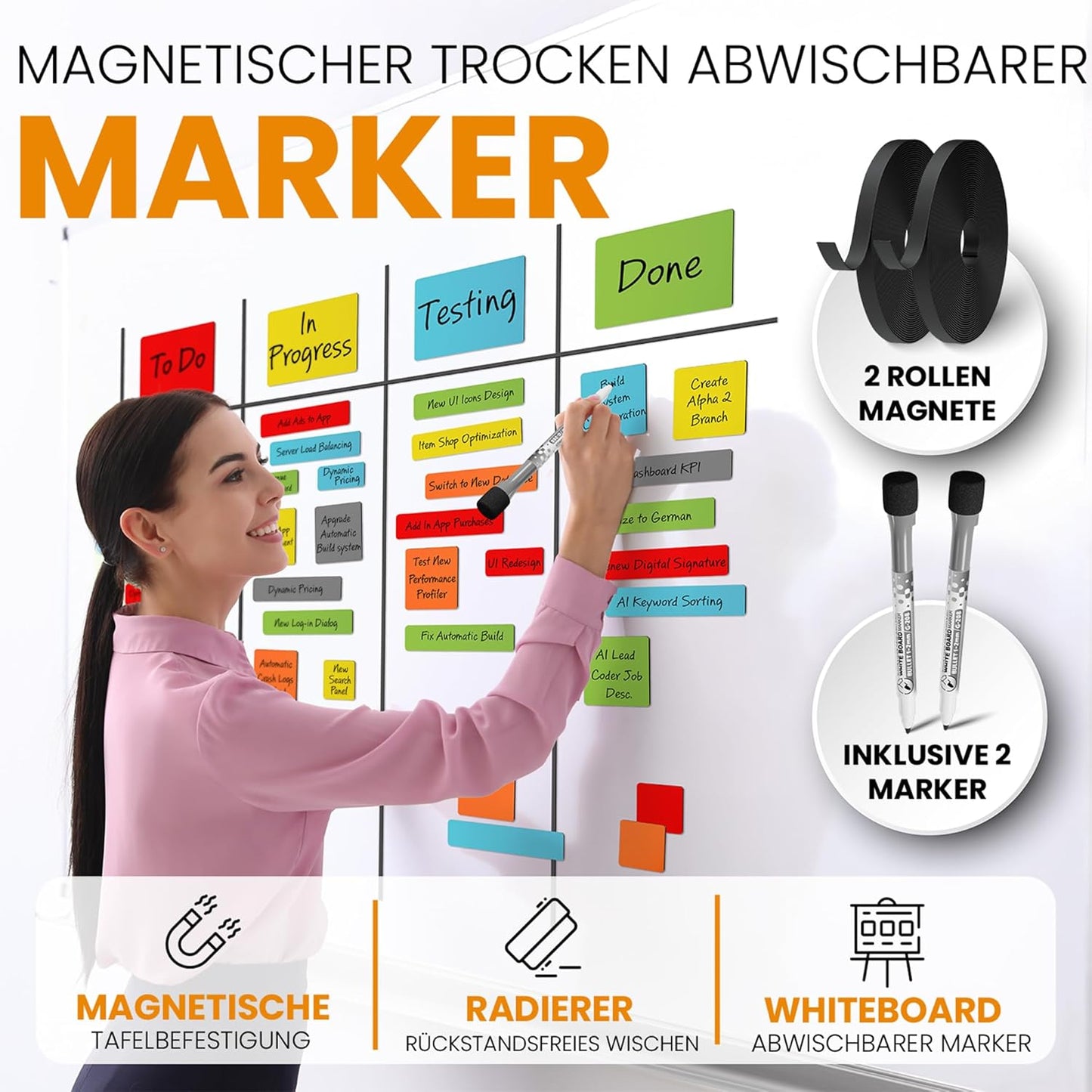 Beschreibbare Magnete & Zubehör für Scrum & Kanban, 416 Teile Set