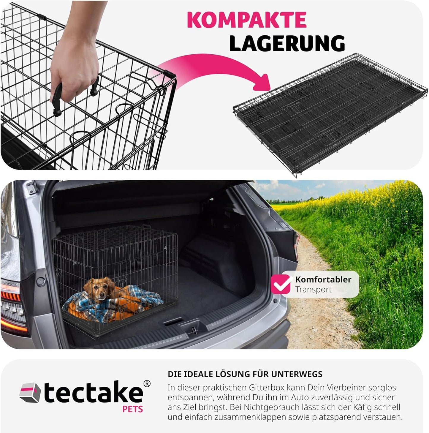 Faltbare Hundetransportbox, L 78 x B 48 x H 53 cm