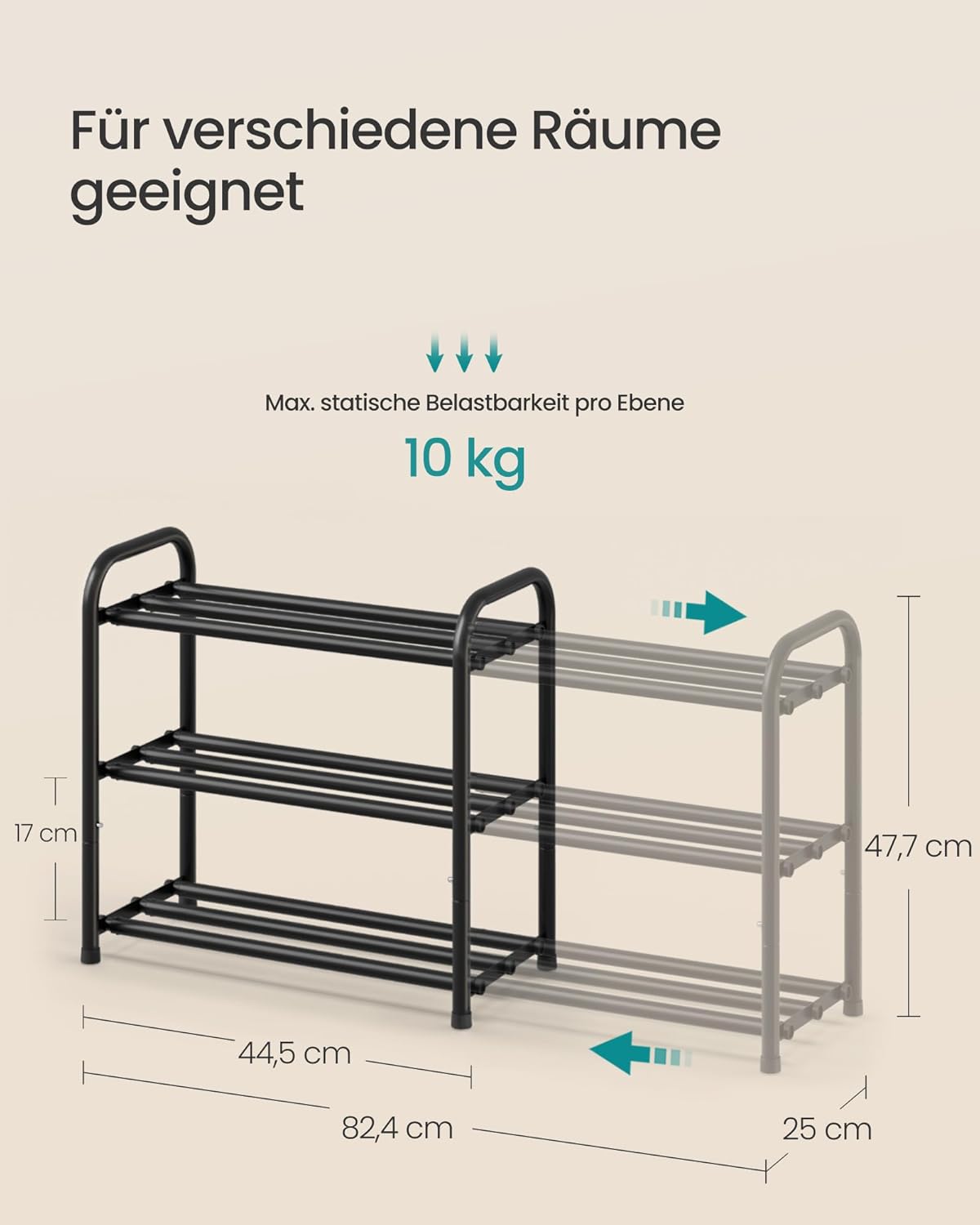 Ausziehbares Schuhregal, 3 Ebenen
