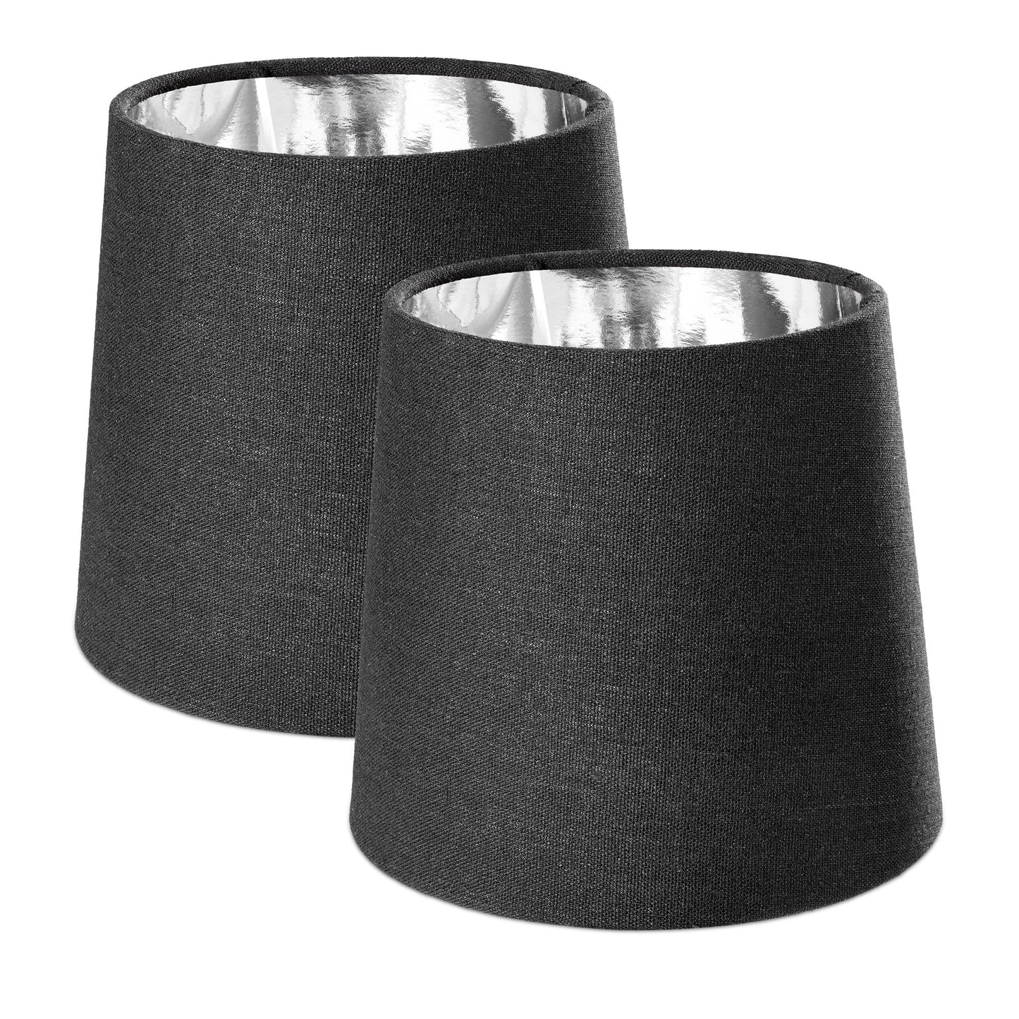 2er-Set Lampenschirm für Tischlampen, Schwarzes Leinen / Silberne Folie