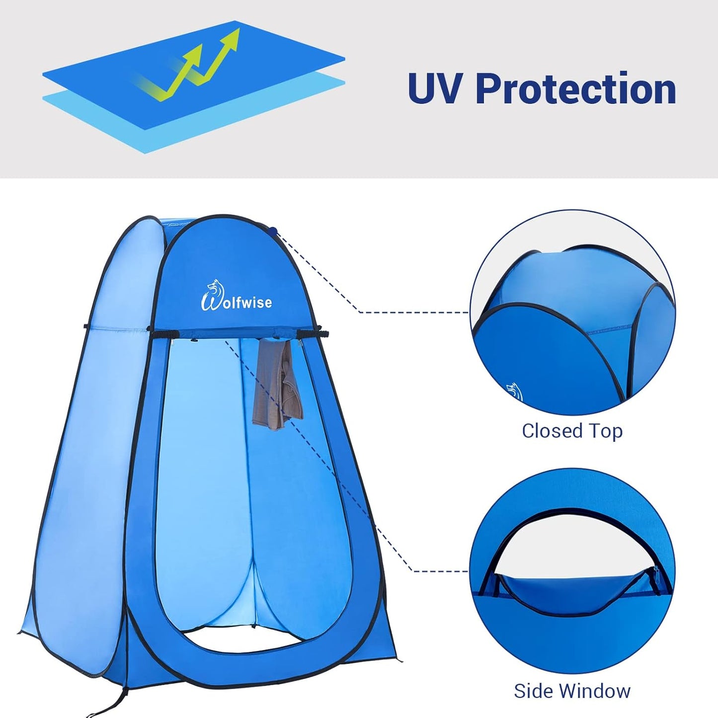 Pop-up-Dusch- und Umkleidezelt fürs Camping, Blau Grosszügig: H 190cm, W 120cm