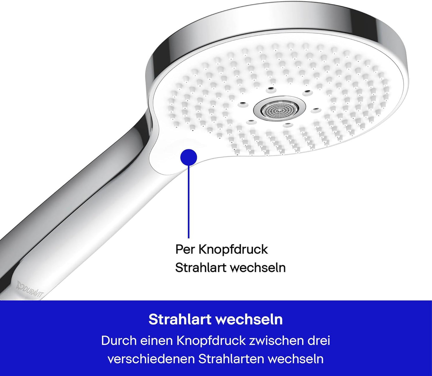 Duschkopf MinusFlow, wassersparend (MinusFlow), mit 3 Strahlarten (Click!) Chrom/Weiss